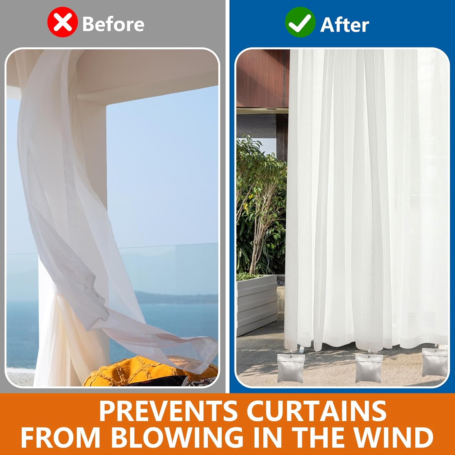 12 Pack Outdoor Curtain Weights Bag, Patio Curtain Sandbag with Sealed Bags and Clips, Reusable Drapery Weighted Bags for Home Outdoor Pergola Gazebo Front Porch (Grey) - Image 5