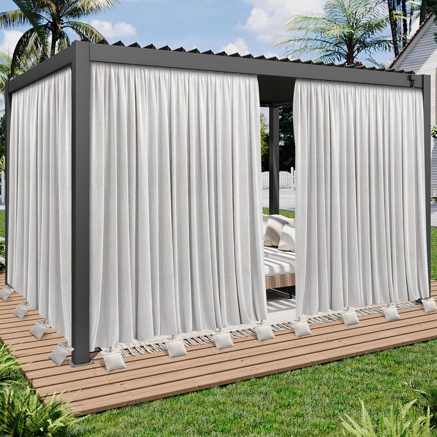 12 Pack Outdoor Curtain Weights Bag, Patio Curtain Sandbag with Sealed Bags and Clips, Reusable Drapery Weighted Bags for Home Outdoor Pergola Gazebo Front Porch (Grey) - Image 7
