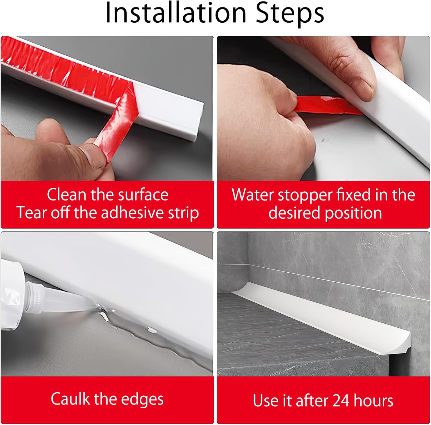 98 Inch Water Barrier for Sink,Silicone Shower Water Barrier Threshold Water Dam Self Adhesive Sealant Strip Bottom Seal Strip Corner Shower Water Guard for Bathroom Floor Bathtub Kitchen Countertop - Image 4