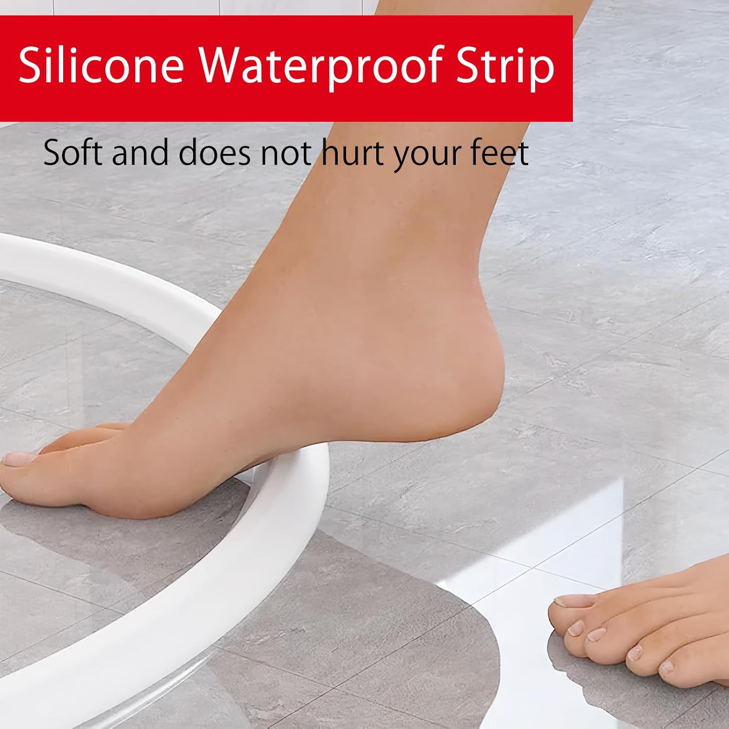 98 Inch Water Barrier for Sink,Silicone Shower Water Barrier Threshold Water Dam Self Adhesive Sealant Strip Bottom Seal Strip Corner Shower Water Guard for Bathroom Floor Bathtub Kitchen Countertop - Image 5