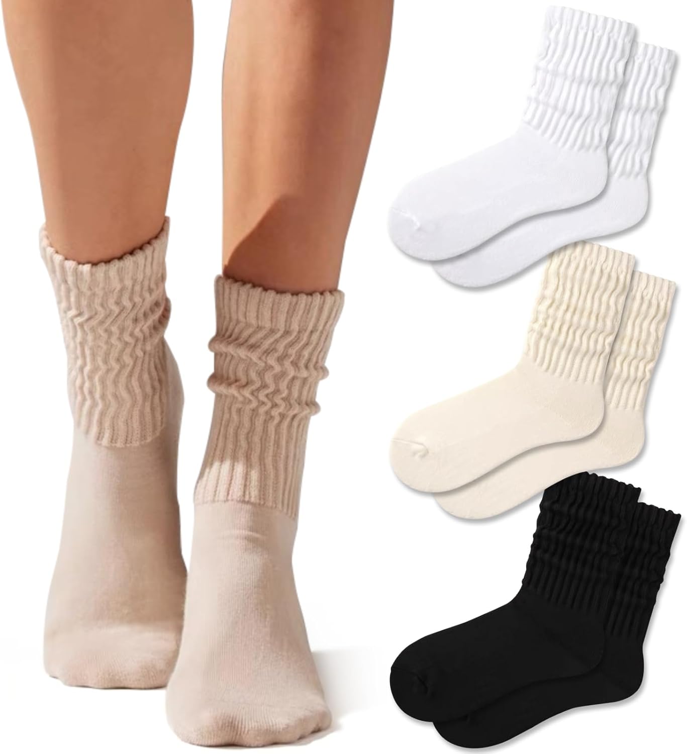 Crew Socks For Women Multipairs Cotton Cushioned Athletic Socks Retro Slouch Socks Mid Calf Rib Tube Socks - Image 1