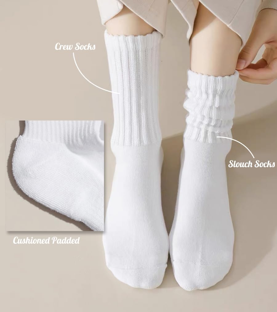 Crew Socks For Women Multipairs Cotton Cushioned Athletic Socks Retro Slouch Socks Mid Calf Rib Tube Socks - Image 5