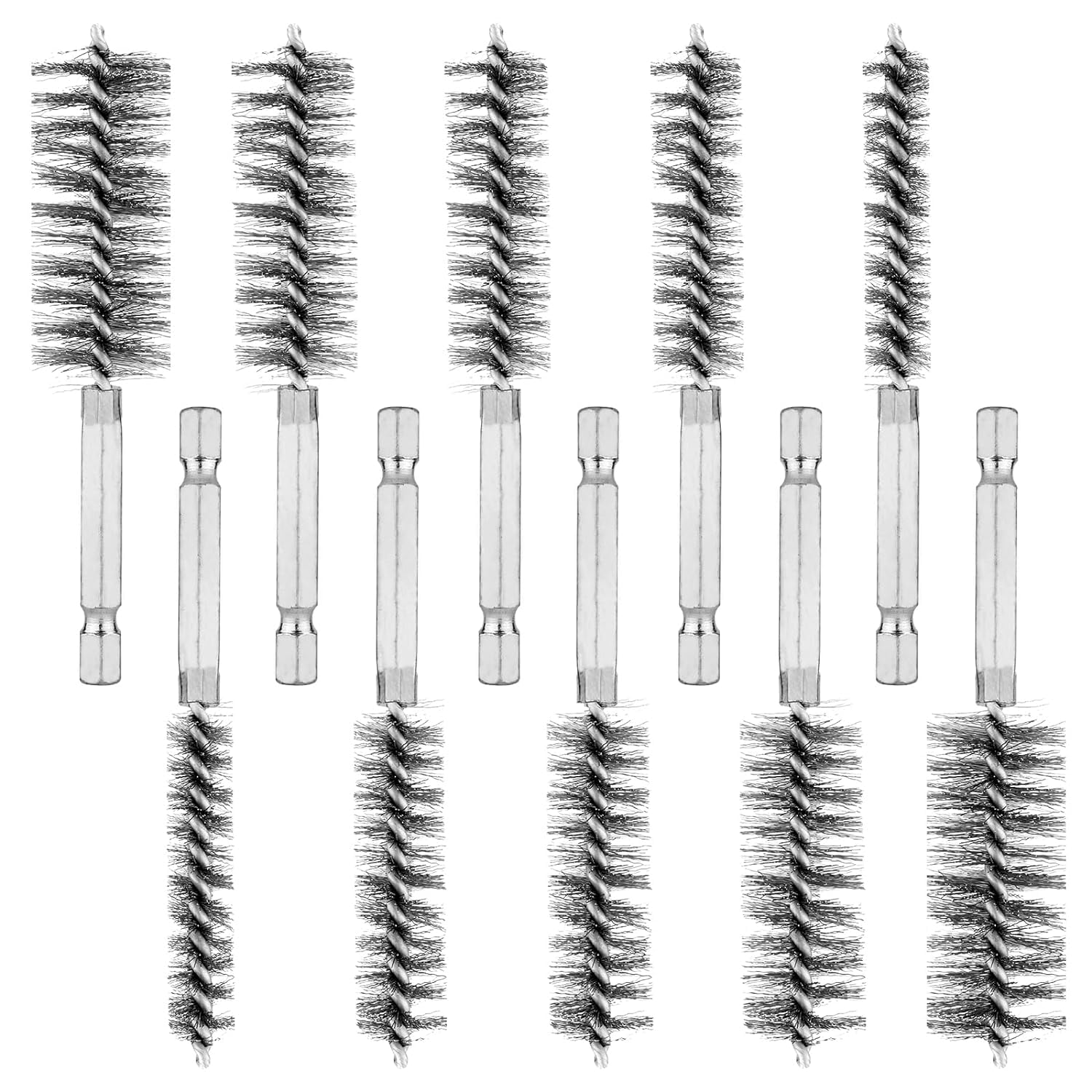 10 Pieces of Wire Brush Drilling Cleaning Brush Set, Stainless Steel Hole Cleaning Brush, 1/4 Inch Hexagonal Handle Tube Cleaning Drill Bit Wire Brush - Image 1