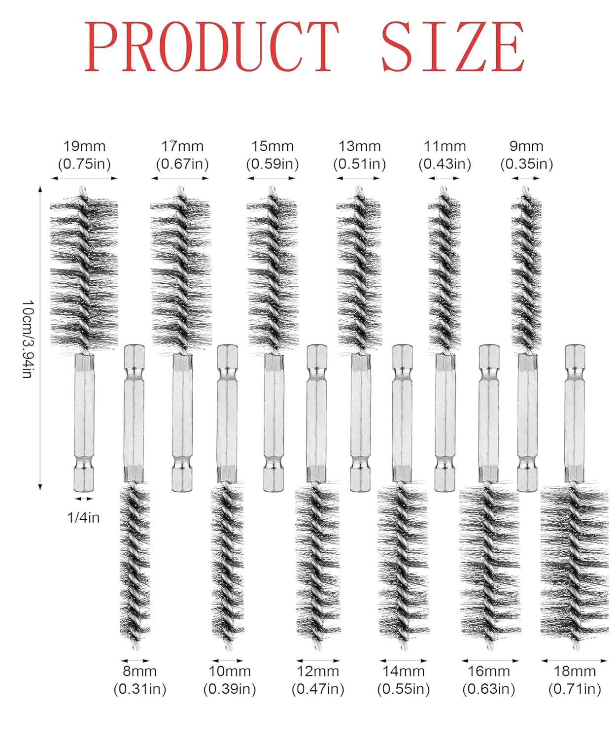 10 Pieces of Wire Brush Drilling Cleaning Brush Set, Stainless Steel Hole Cleaning Brush, 1/4 Inch Hexagonal Handle Tube Cleaning Drill Bit Wire Brush - Image 2