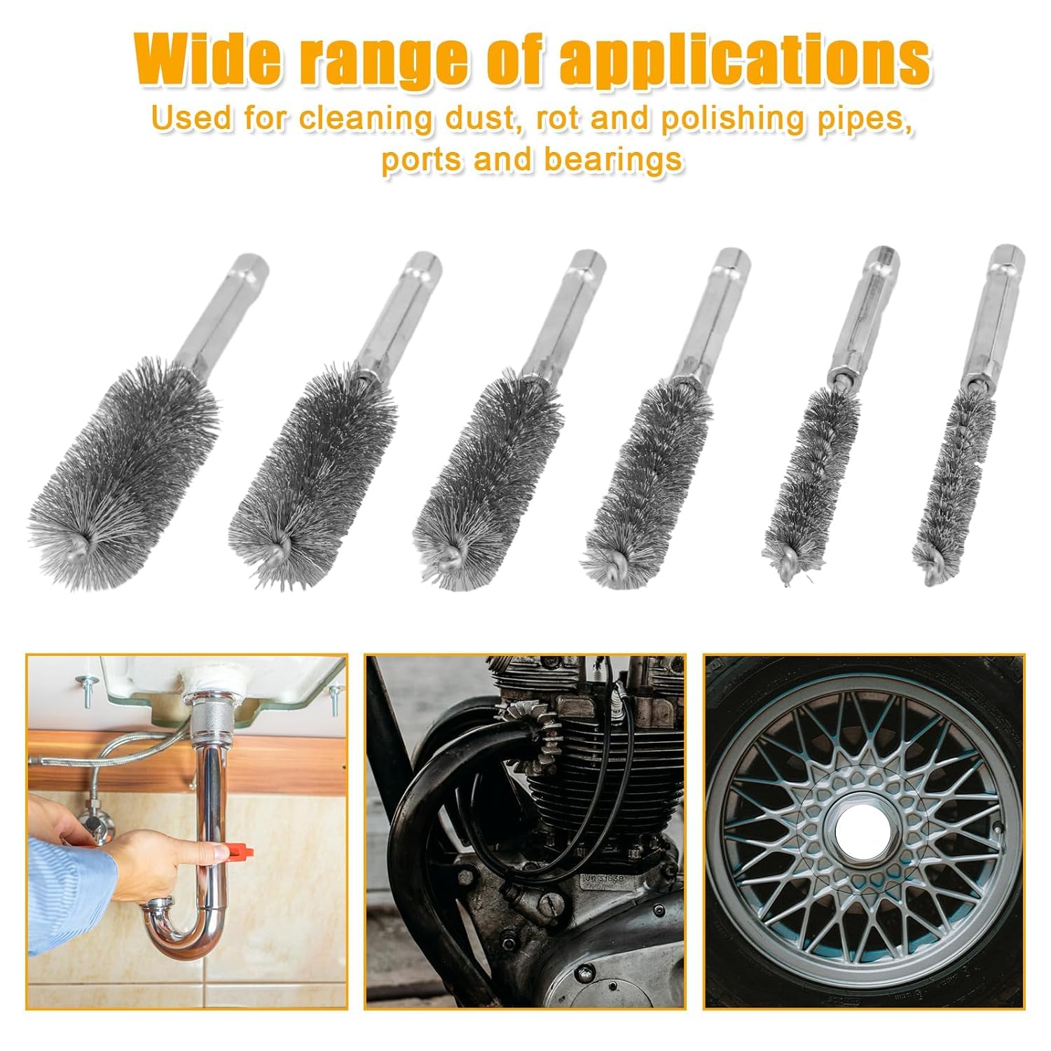 10 Pieces of Wire Brush Drilling Cleaning Brush Set, Stainless Steel Hole Cleaning Brush, 1/4 Inch Hexagonal Handle Tube Cleaning Drill Bit Wire Brush - Image 4