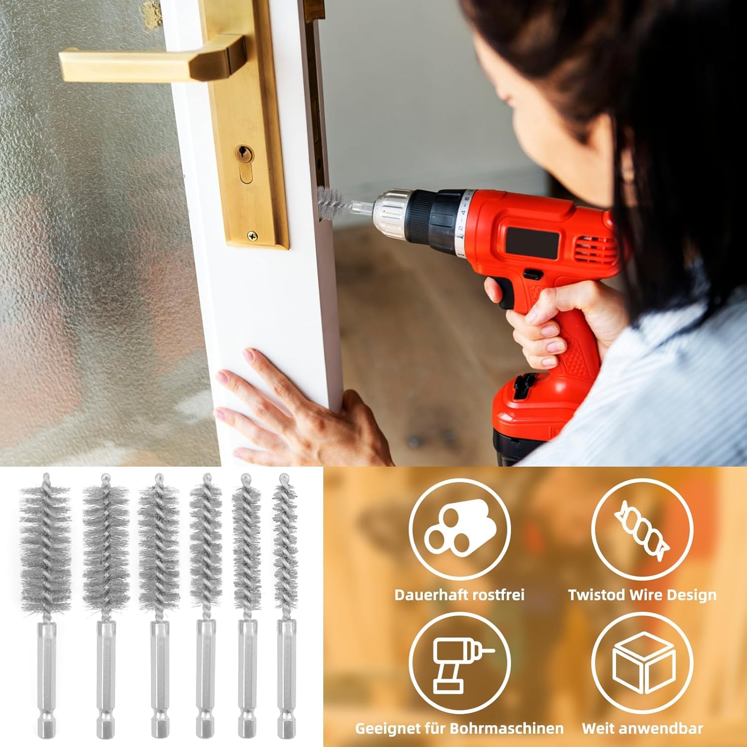 10 Pieces of Wire Brush Drilling Cleaning Brush Set, Stainless Steel Hole Cleaning Brush, 1/4 Inch Hexagonal Handle Tube Cleaning Drill Bit Wire Brush - Image 5