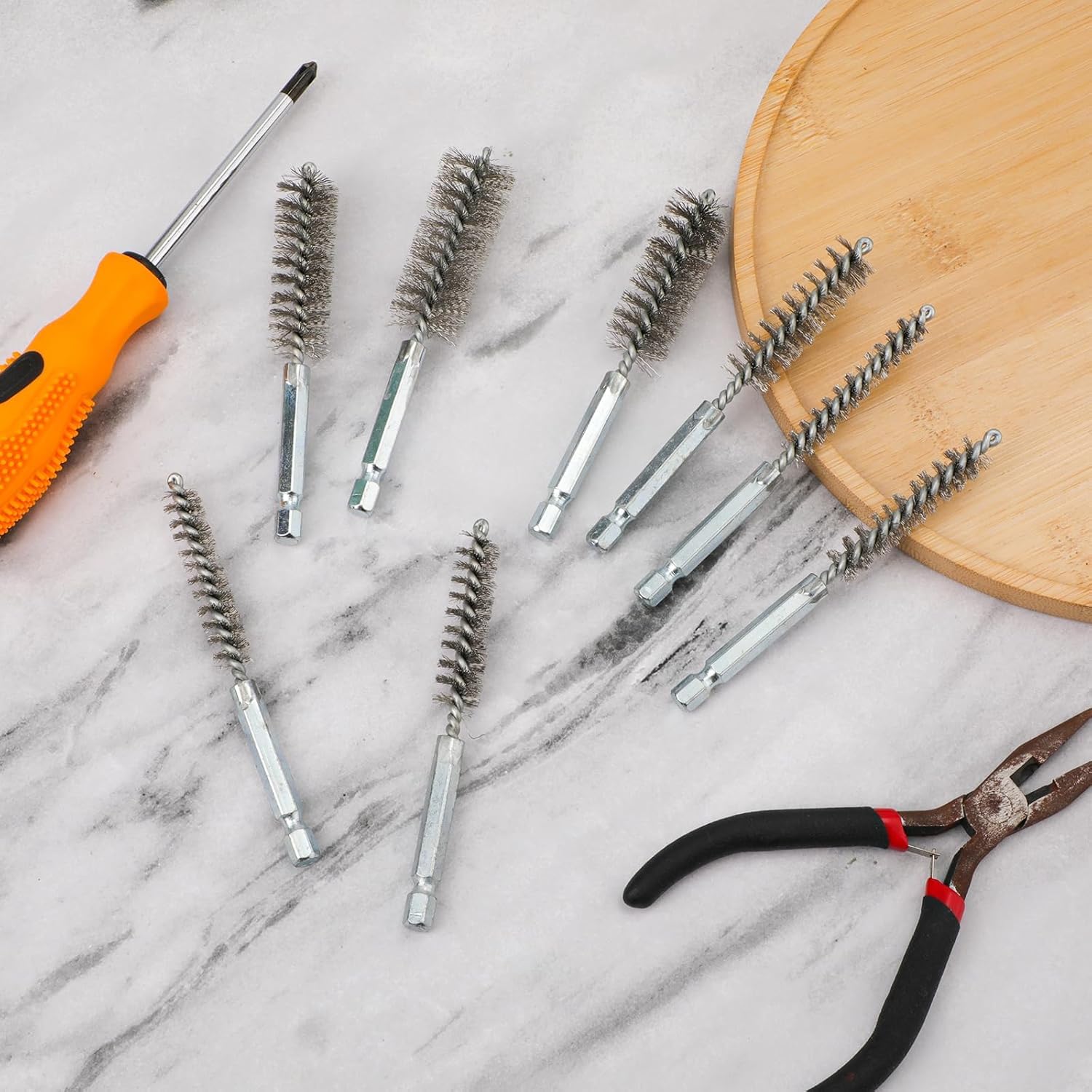 10 Pieces of Wire Brush Drilling Cleaning Brush Set, Stainless Steel Hole Cleaning Brush, 1/4 Inch Hexagonal Handle Tube Cleaning Drill Bit Wire Brush - Image 6