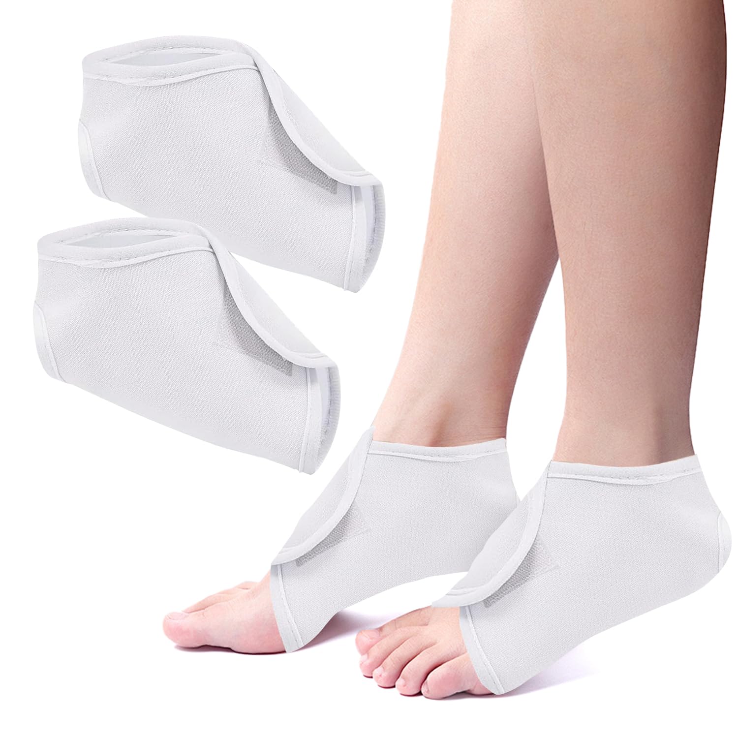 2pcs Castor Oil Pack Wrap for Ankle, Adjustable Ankle Castor Oil Wrap for Plantar Fasciitis Relief, Reusable Plantar Fasciitis Brace Castor Oil Compress for Men & Women, White - Image 1