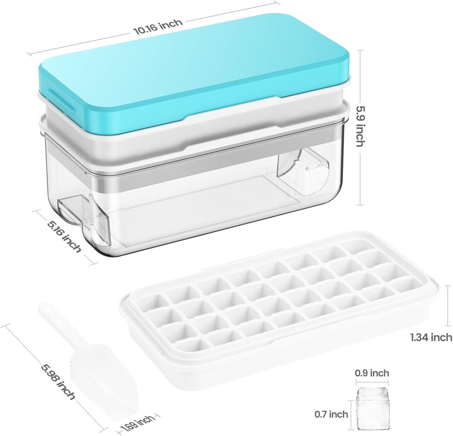 Ice Cube Tray with Lid and Bin, 64 pcs Ice Cubes Molds, Ice Trays for Freezer, Ice Cube Tray Mold, with 2 Trays, Ice Freezer Container, Spill-Resistant Removable Lid & Ice Scoop, for Whiskey,Cocktail - Image 5