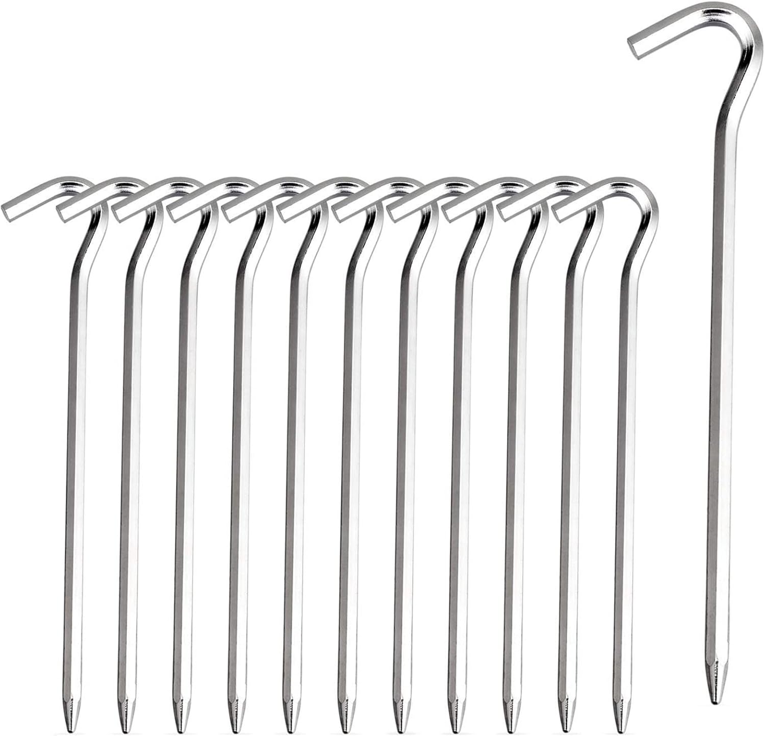 Aluminium Tent Stakes Pegs - 7'' Hexagon Rod Stakes Nail Spike Garden Stakes Camping Pegs for Pitching Tent, Canopies (Silver) - Image 1