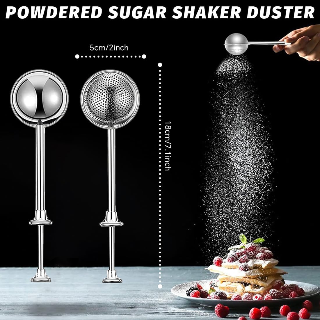 Powdered Sugar Shaker Duster Stainless Steel Dusting Wand Flour Sifter for Baking Flour Spices Baking Tools - Image 2