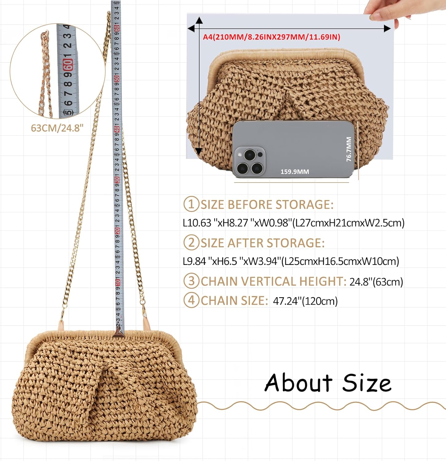 Straw Clutch Purse for Women Cloud Dumpling Pouch Straw Crossbody Shoulder Handbag Summer Beach Woven Bag - Image 5