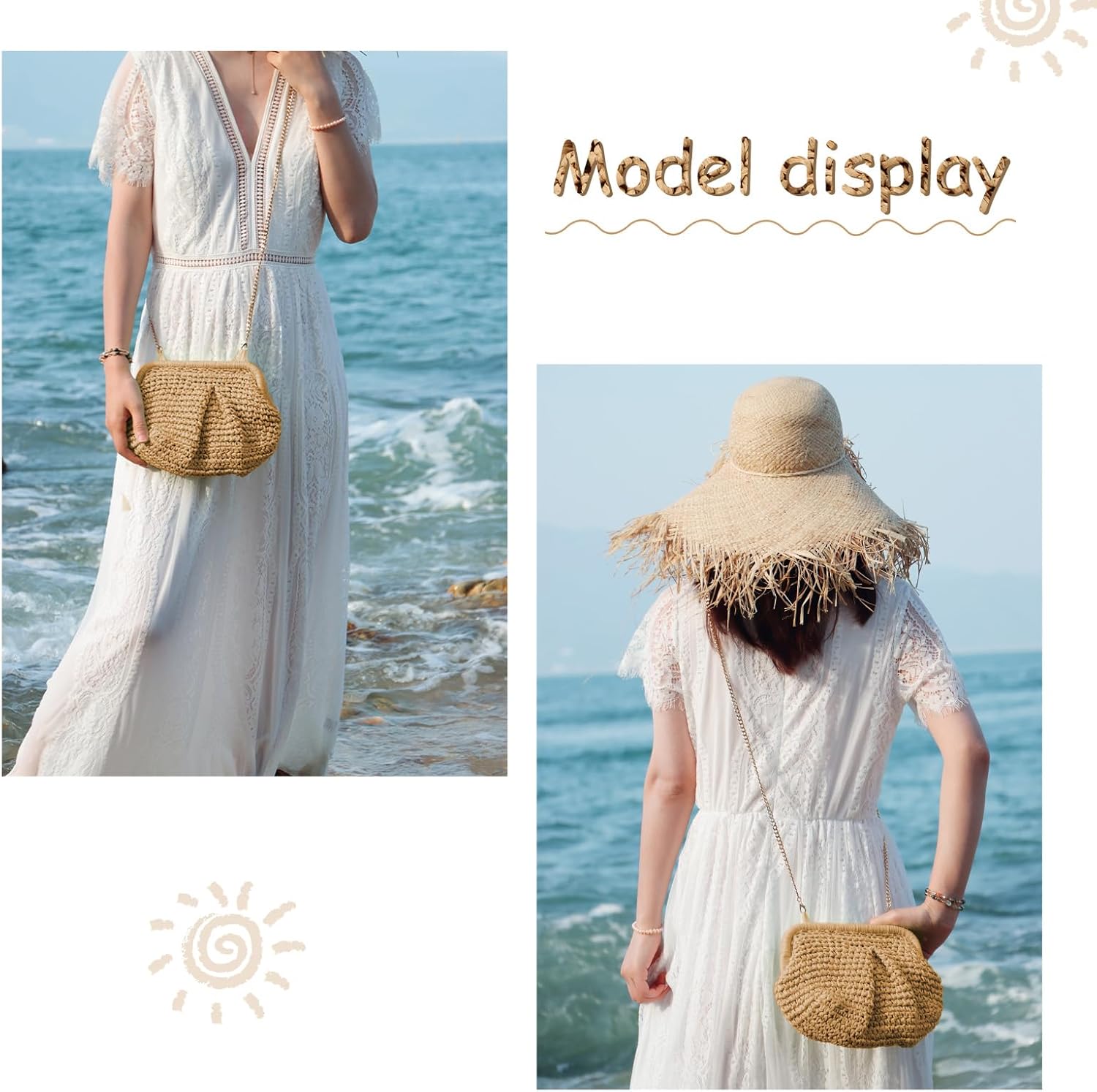 Straw Clutch Purse for Women Cloud Dumpling Pouch Straw Crossbody Shoulder Handbag Summer Beach Woven Bag - Image 6