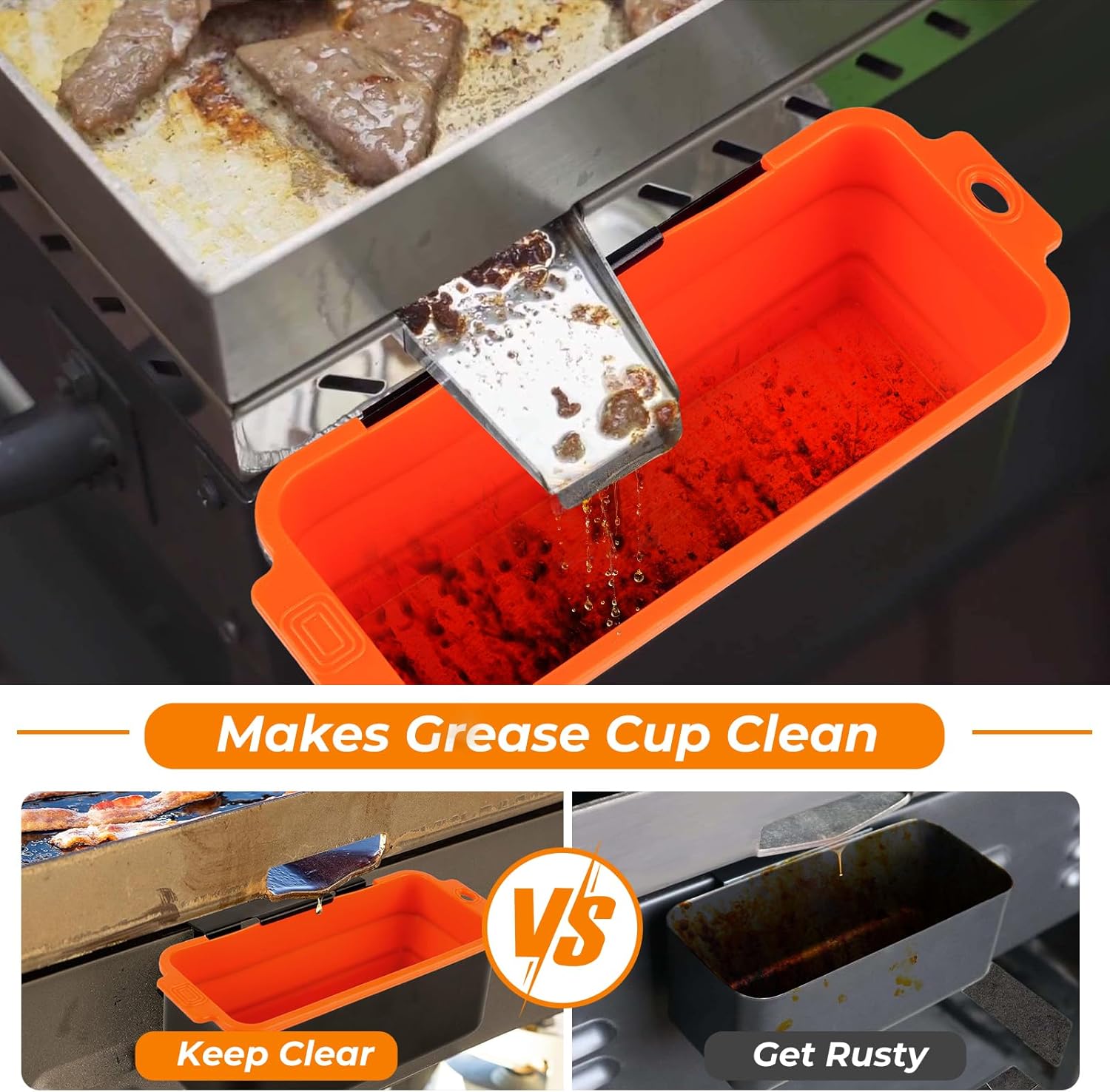 Silicone Grease Cup Liners 2-Pack: Blackstone Griddle Accessories - Reusable Foldable Drip Pan Liners for 17