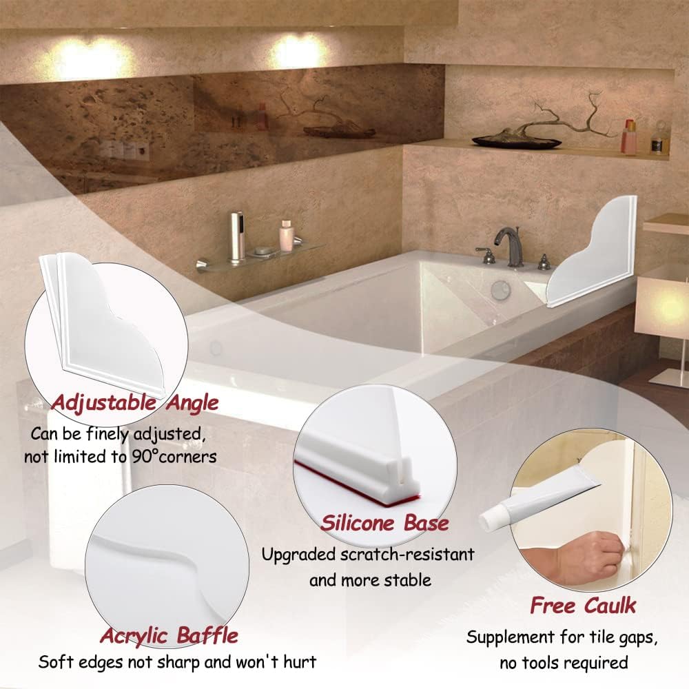 Shower Splash Guard Kit, Large Splash Guards for Bathtub Waterproof Self-Adhesive Shower Corner Guards to Keep Water in Shower or Bath, Pack of 2 (9.25 x 9.25 inches) - Image 2