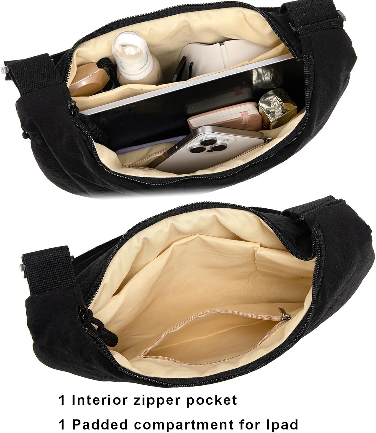 Crescent Bag for Women Men Nylon Crossbody Bags Multi-Pocket Sling Bag Roomy Hobo Bags Moon Bag Slouchy Dumpling Bag - Image 3