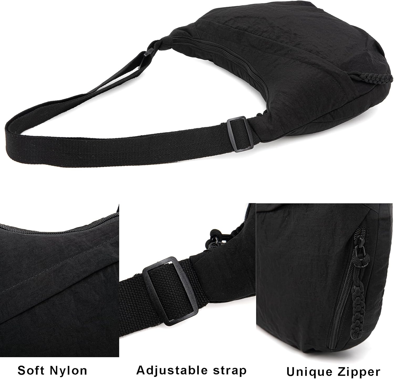 Crescent Bag for Women Men Nylon Crossbody Bags Multi-Pocket Sling Bag Roomy Hobo Bags Moon Bag Slouchy Dumpling Bag - Image 4