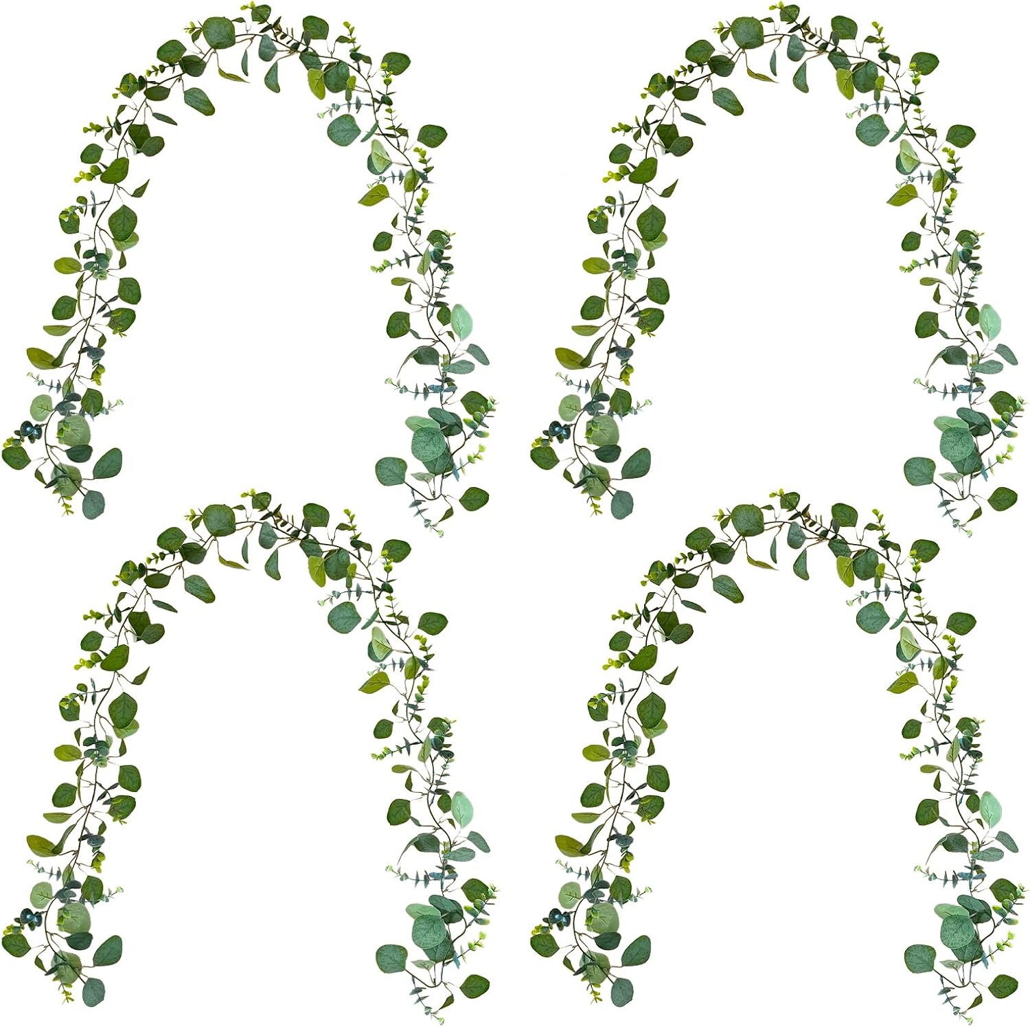4 Pack Artificial Eucalyptus Garlands for Decoration, Artificial Greenery Garland Fake Vines for Bedroom and Wedding Decor, Artificial Plants with Ivy Vines for Mantle Table Runner Home Decor - Image 1