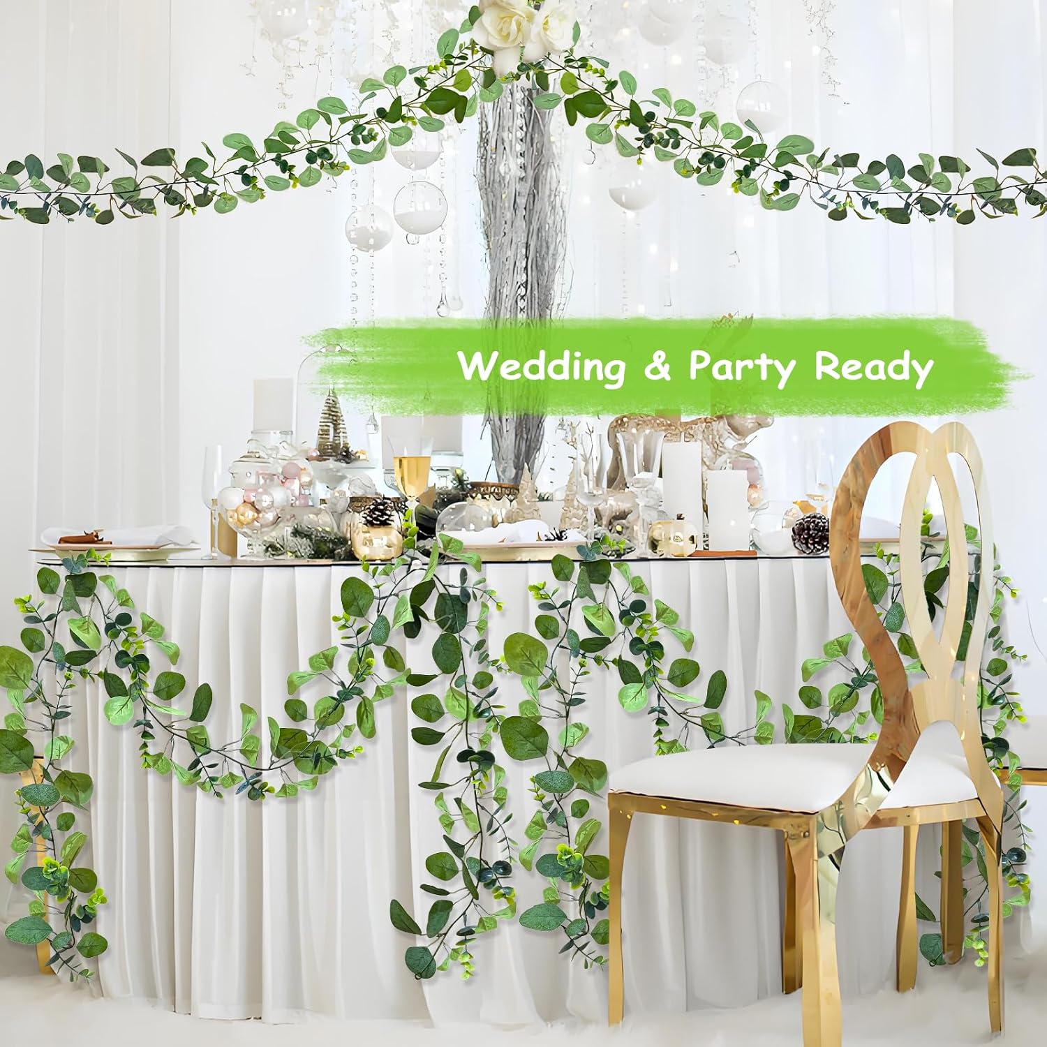 4 Pack Artificial Eucalyptus Garlands for Decoration, Artificial Greenery Garland Fake Vines for Bedroom and Wedding Decor, Artificial Plants with Ivy Vines for Mantle Table Runner Home Decor - Image 2