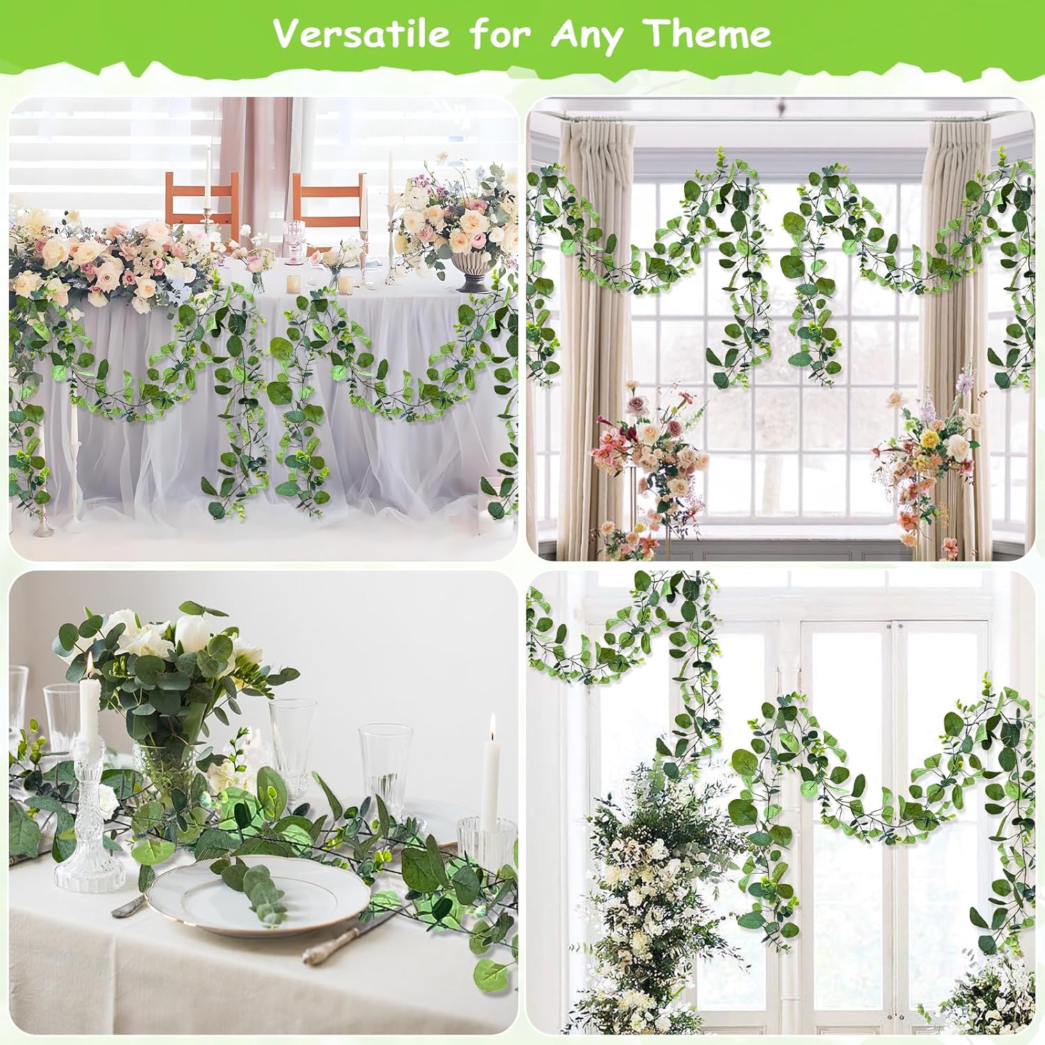 4 Pack Artificial Eucalyptus Garlands for Decoration, Artificial Greenery Garland Fake Vines for Bedroom and Wedding Decor, Artificial Plants with Ivy Vines for Mantle Table Runner Home Decor - Image 6