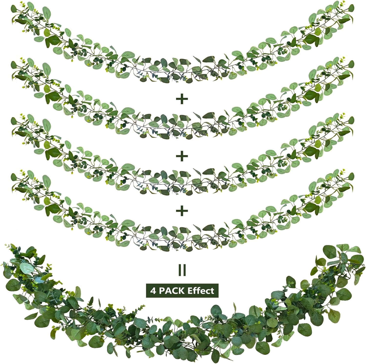 4 Pack Artificial Eucalyptus Garlands for Decoration, Artificial Greenery Garland Fake Vines for Bedroom and Wedding Decor, Artificial Plants with Ivy Vines for Mantle Table Runner Home Decor - Image 8