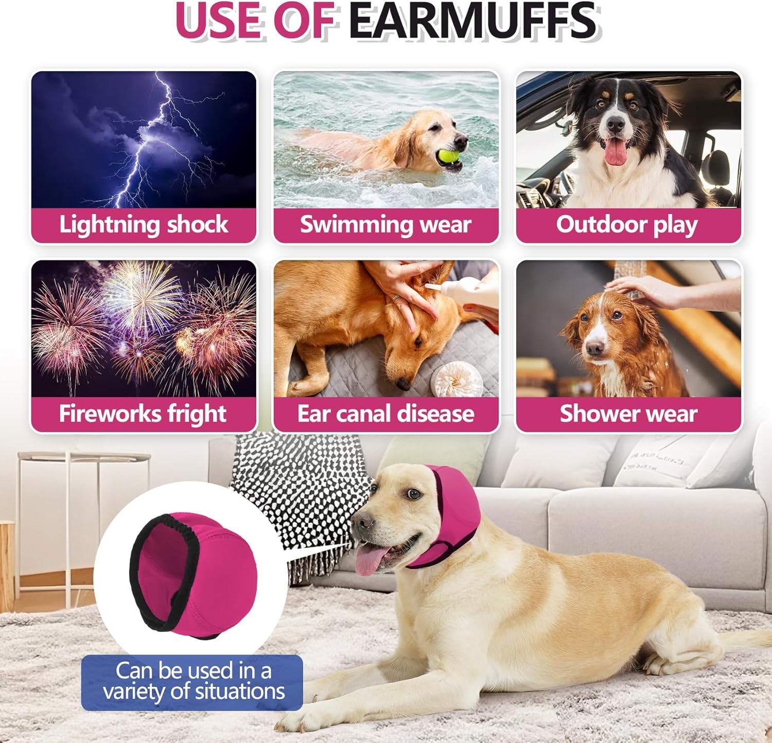 Waterproof Dog Ear Covers for Grooming, Bathing,Swimming, Pet Calming Hoodie Dog Ear Muffs Noise Protection for Blow Drying Sleep Help Headband (Pink，M) - Image 6