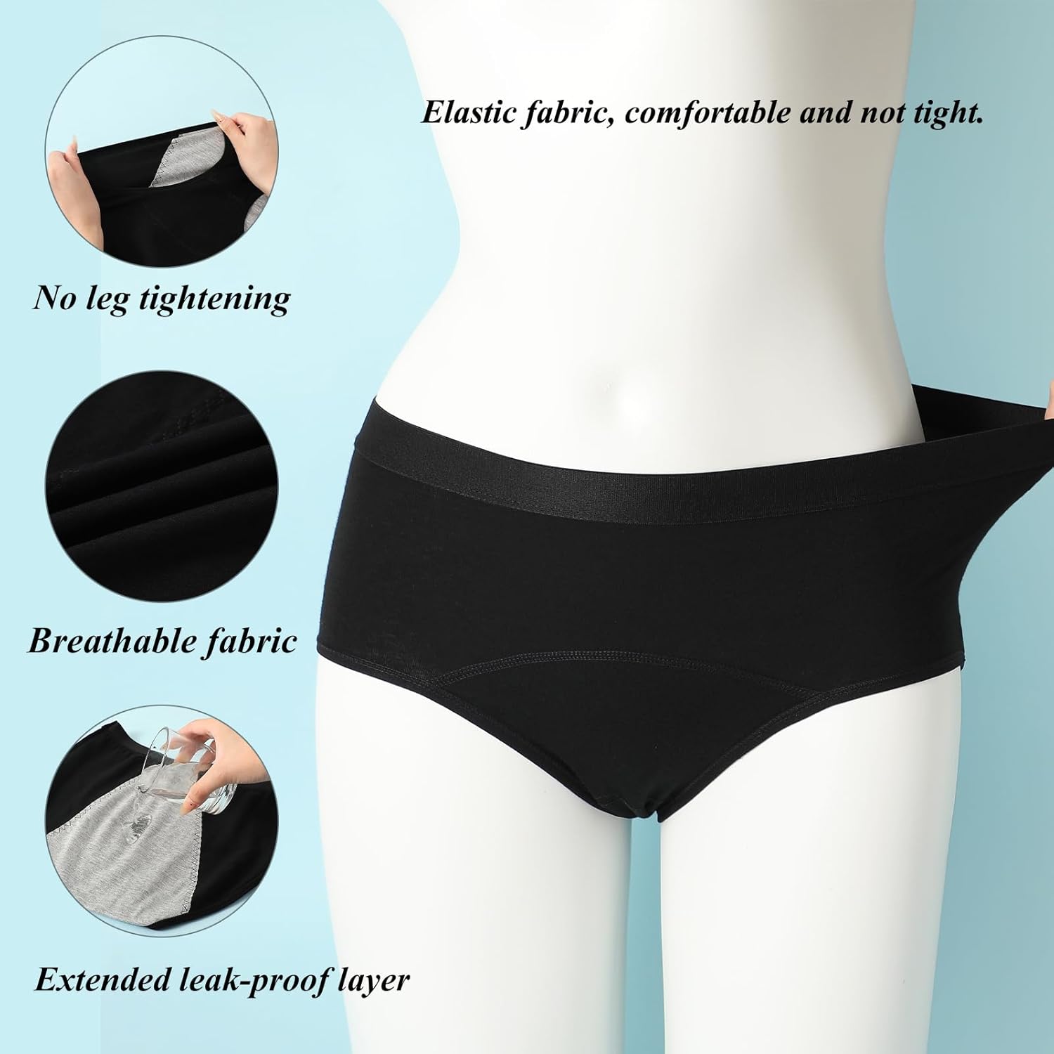 Women's Menstrual Period Panties Cotton Leakproof Underwear Heavy Flow Protection Pants Breathable Briefs 5 Pack - Image 3