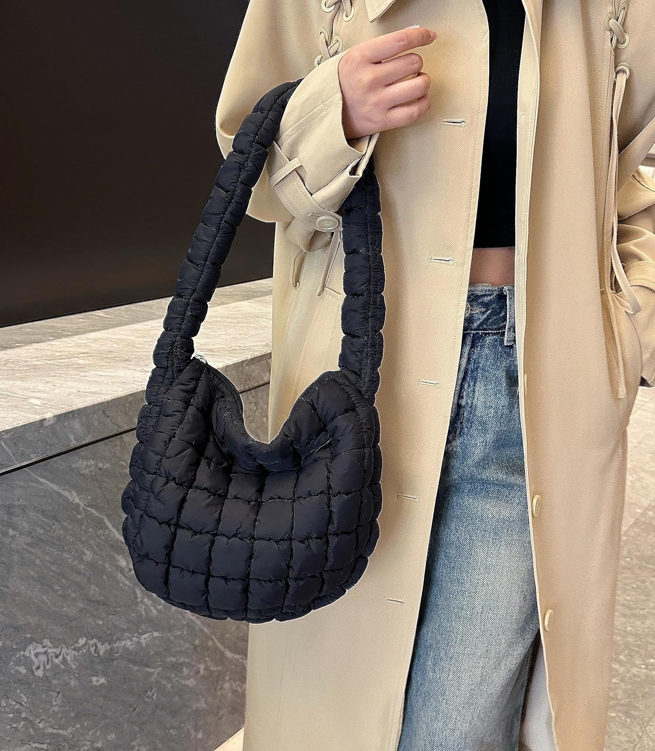 Quilted Tote Bag for Women Puffer Bag Lightweight Padding Shoulder Bag Hobo Bag Satchel Handbag Cloud Bag with Zip 2023 - Image 7