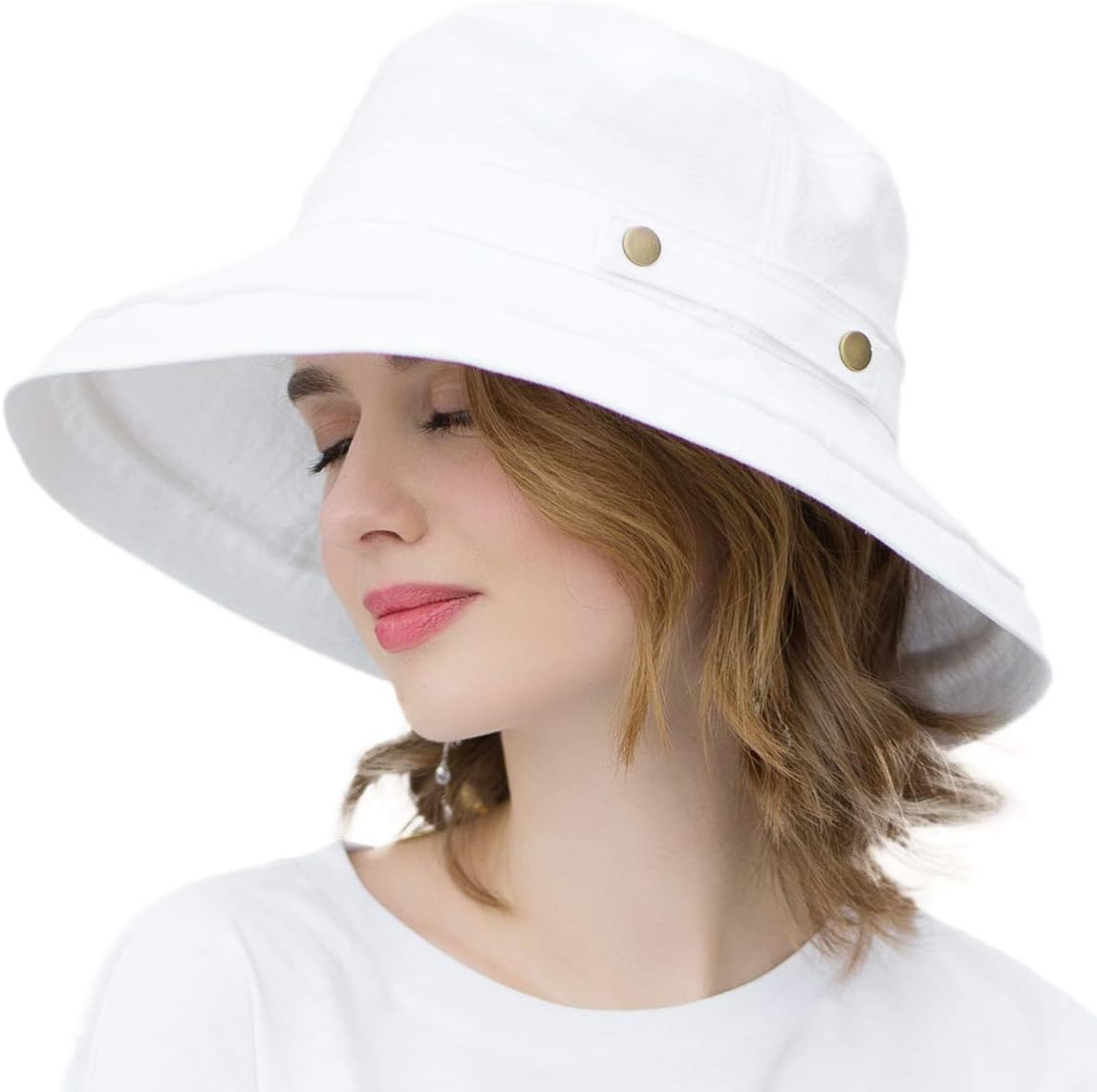 Womens Cotton Wide Brim Sun Hats UPF50 UV Packable Beach Hat Summer Bucket Cap for Travel - Image 1