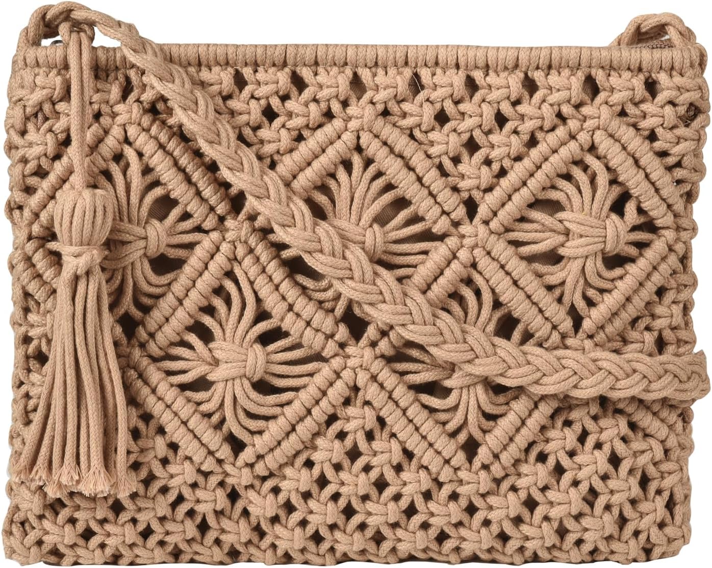 Boho Crossbody Handbag Summer Beach Shoulder Handbag Boho Envelope Clutch Crochet Handmade Purse Tassel - Image 1