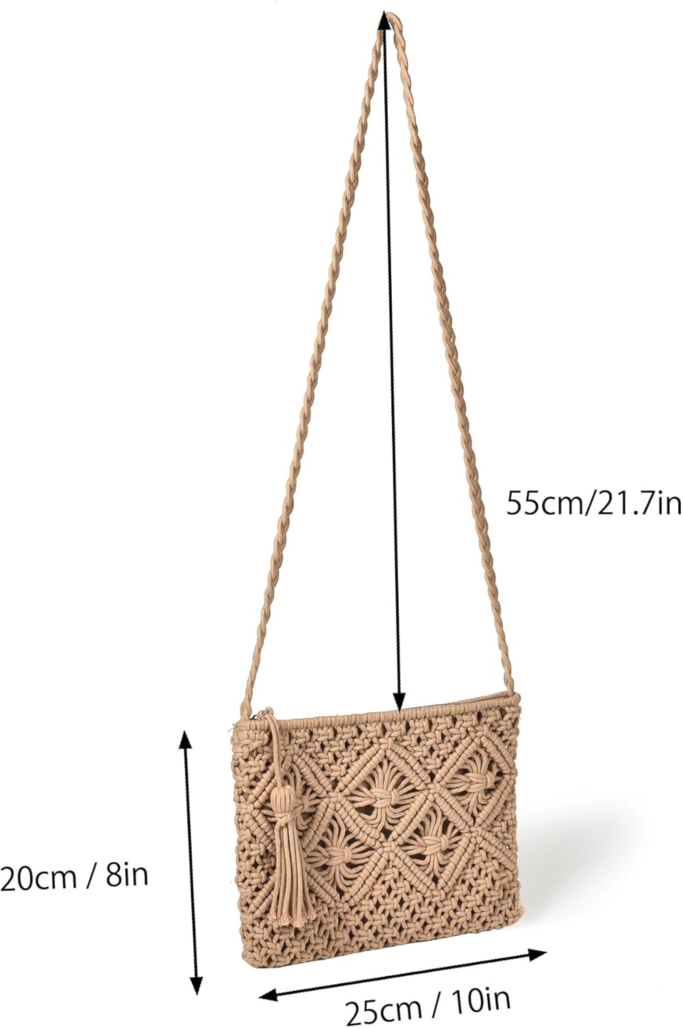 Boho Crossbody Handbag Summer Beach Shoulder Handbag Boho Envelope Clutch Crochet Handmade Purse Tassel - Image 2
