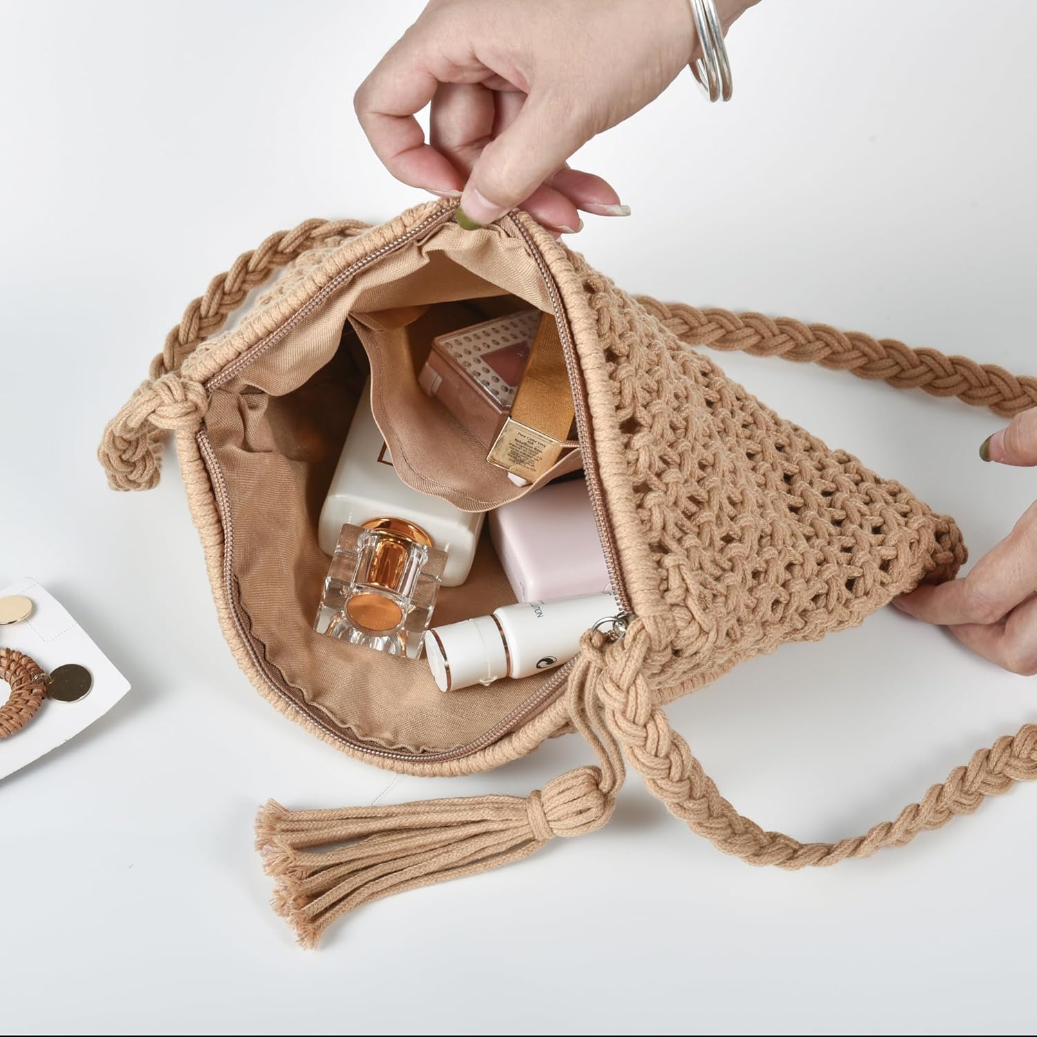 Boho Crossbody Handbag Summer Beach Shoulder Handbag Boho Envelope Clutch Crochet Handmade Purse Tassel - Image 4