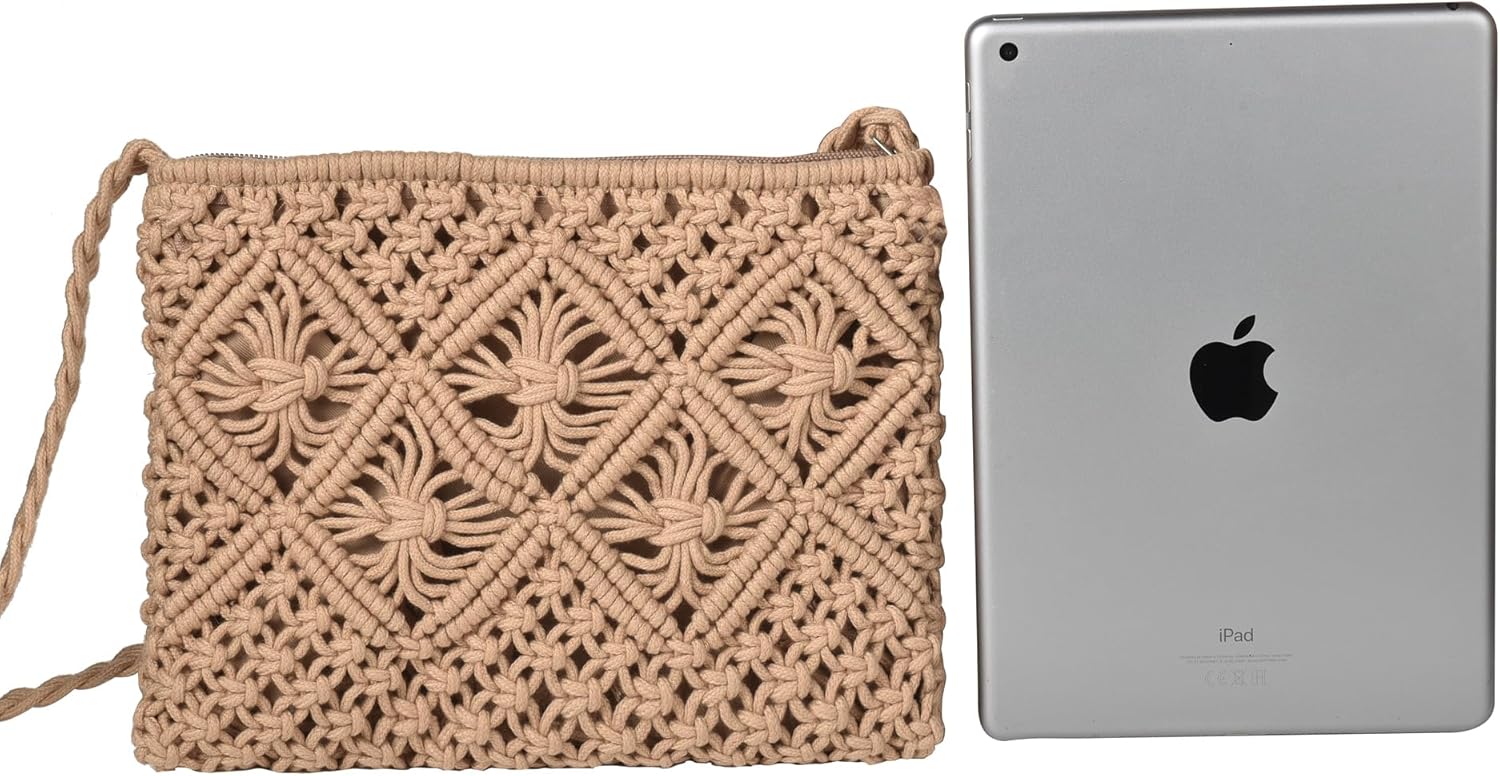 Boho Crossbody Handbag Summer Beach Shoulder Handbag Boho Envelope Clutch Crochet Handmade Purse Tassel - Image 5