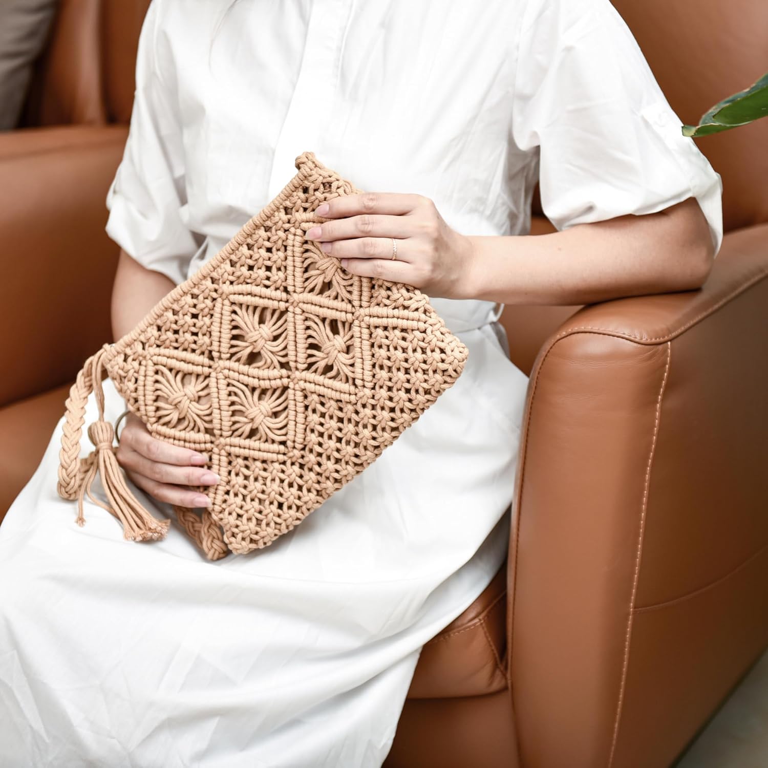 Boho Crossbody Handbag Summer Beach Shoulder Handbag Boho Envelope Clutch Crochet Handmade Purse Tassel - Image 6