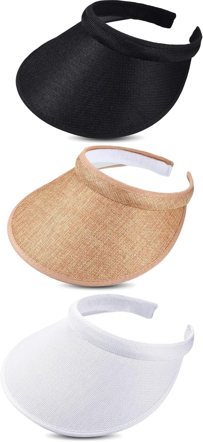 3 Pieces Sun Visor Hats Summer Wide Brim Clip on Beach Adjustable Large Brim Cap Golf Hat for Women - Image 1