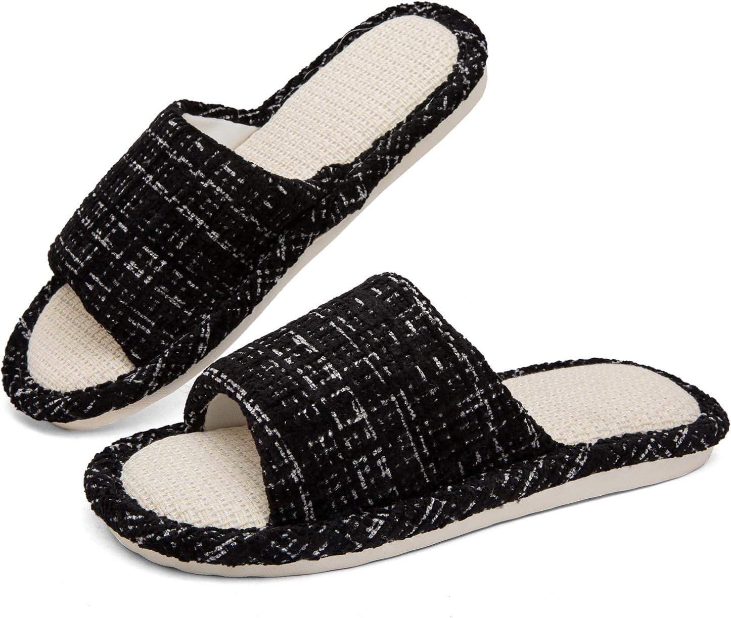 Linen Open Toe Slippers, Soft and Silent Home Slippers for Couples, Casual Comfortable Breathable non-slip Indoor and Outdoor Slippers Men/Women - Image 1