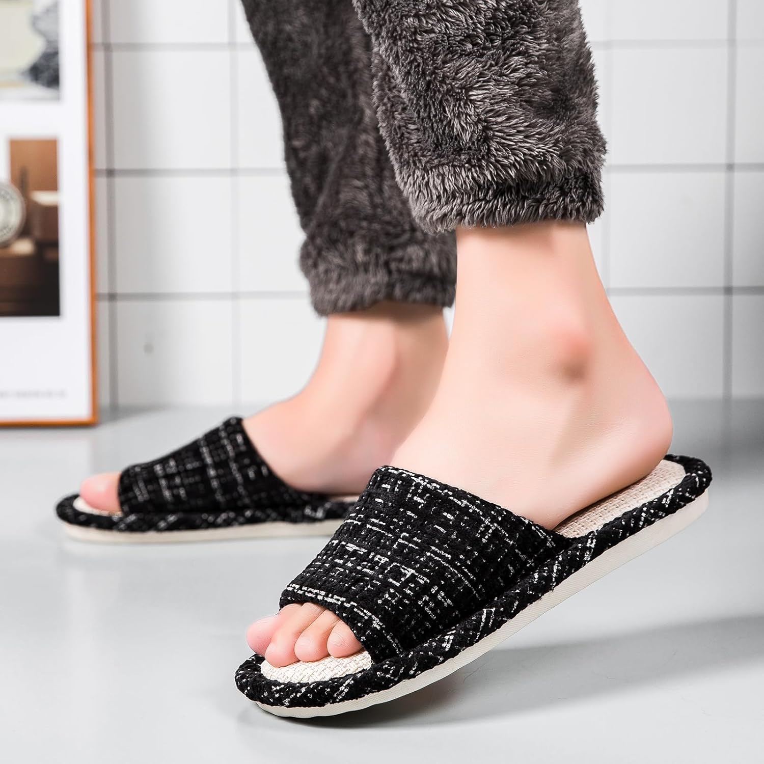 Linen Open Toe Slippers, Soft and Silent Home Slippers for Couples, Casual Comfortable Breathable non-slip Indoor and Outdoor Slippers Men/Women - Image 6