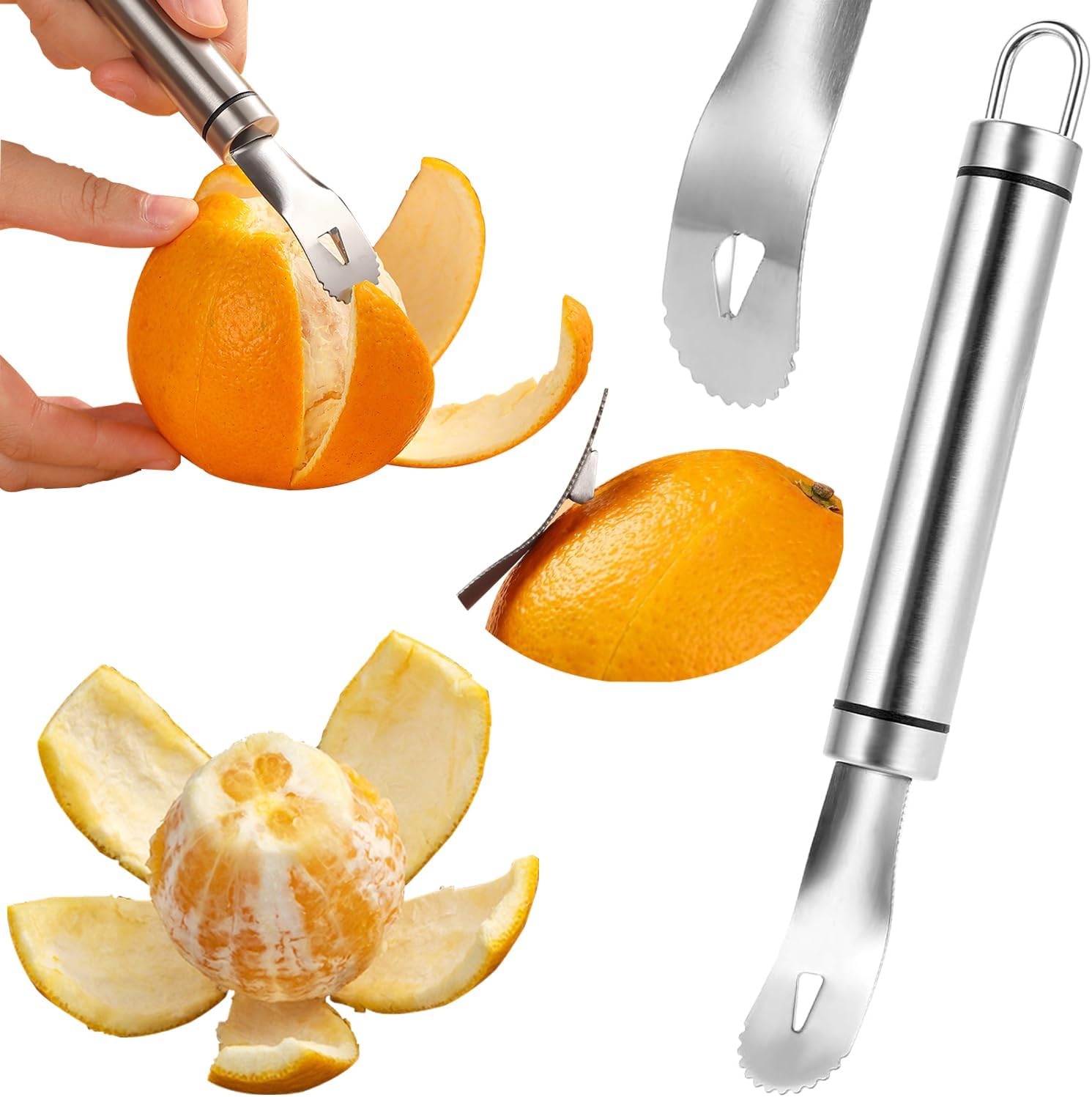 Stainless Steel Orange Peeler Easy and Quick Peeling Long Handle Orange Citrus Peeler Tool Triangle Shovel and Serrated Shovel Orange Peeler Creative Kitchen Gadgets - Image 1