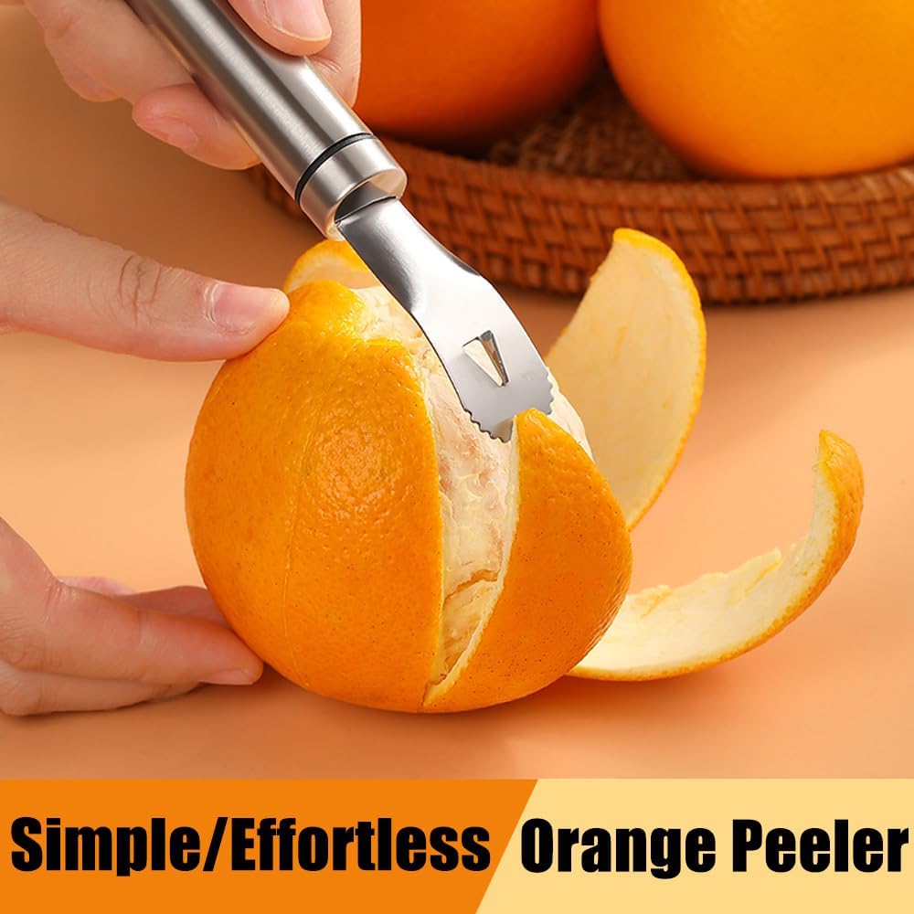 Stainless Steel Orange Peeler Easy and Quick Peeling Long Handle Orange Citrus Peeler Tool Triangle Shovel and Serrated Shovel Orange Peeler Creative Kitchen Gadgets - Image 3