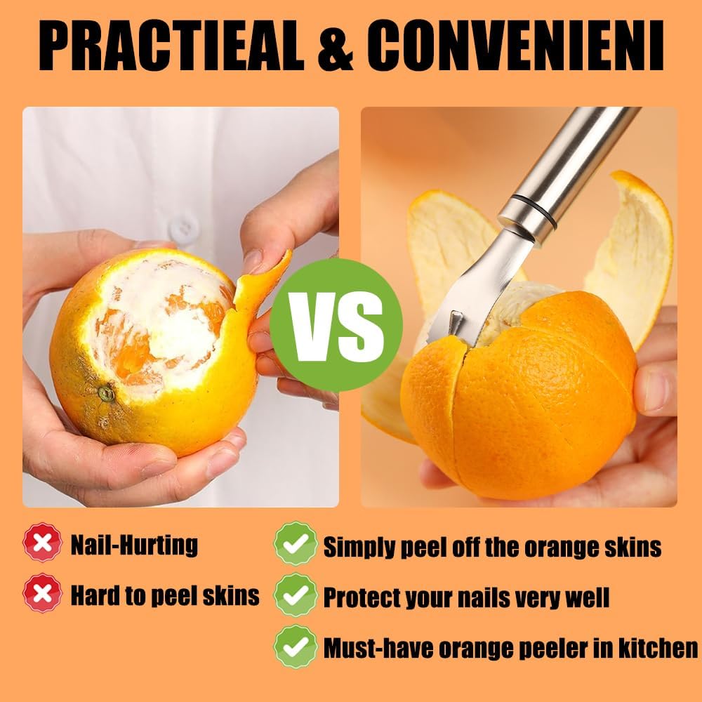 Stainless Steel Orange Peeler Easy and Quick Peeling Long Handle Orange Citrus Peeler Tool Triangle Shovel and Serrated Shovel Orange Peeler Creative Kitchen Gadgets - Image 4