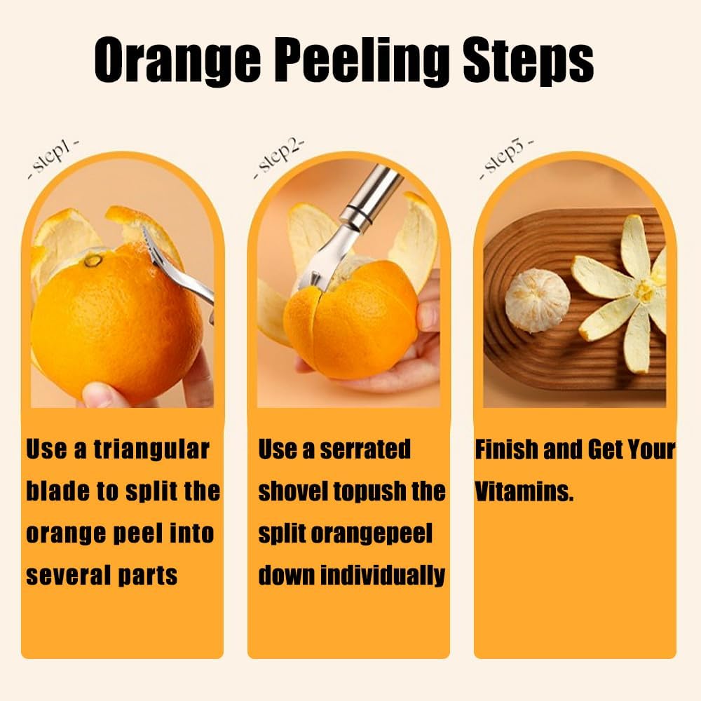 Stainless Steel Orange Peeler Easy and Quick Peeling Long Handle Orange Citrus Peeler Tool Triangle Shovel and Serrated Shovel Orange Peeler Creative Kitchen Gadgets - Image 5