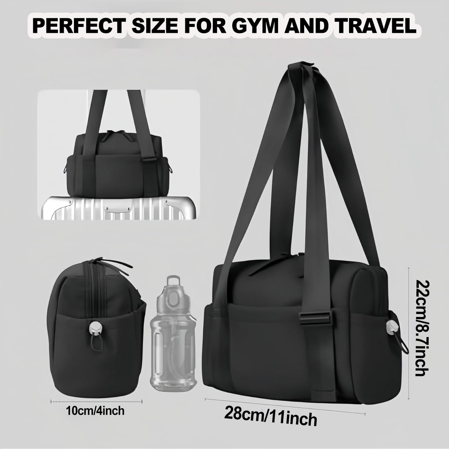 Mini Gym Bag for Women, Small Duffle Bag with Wet Compartment, Lightweight Waterproof Cute Tote for Girls Workout Sport Travel (Black) - Image 2