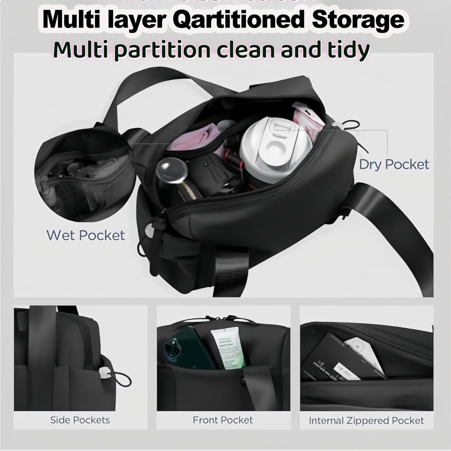Mini Gym Bag for Women, Small Duffle Bag with Wet Compartment, Lightweight Waterproof Cute Tote for Girls Workout Sport Travel (Black) - Image 3