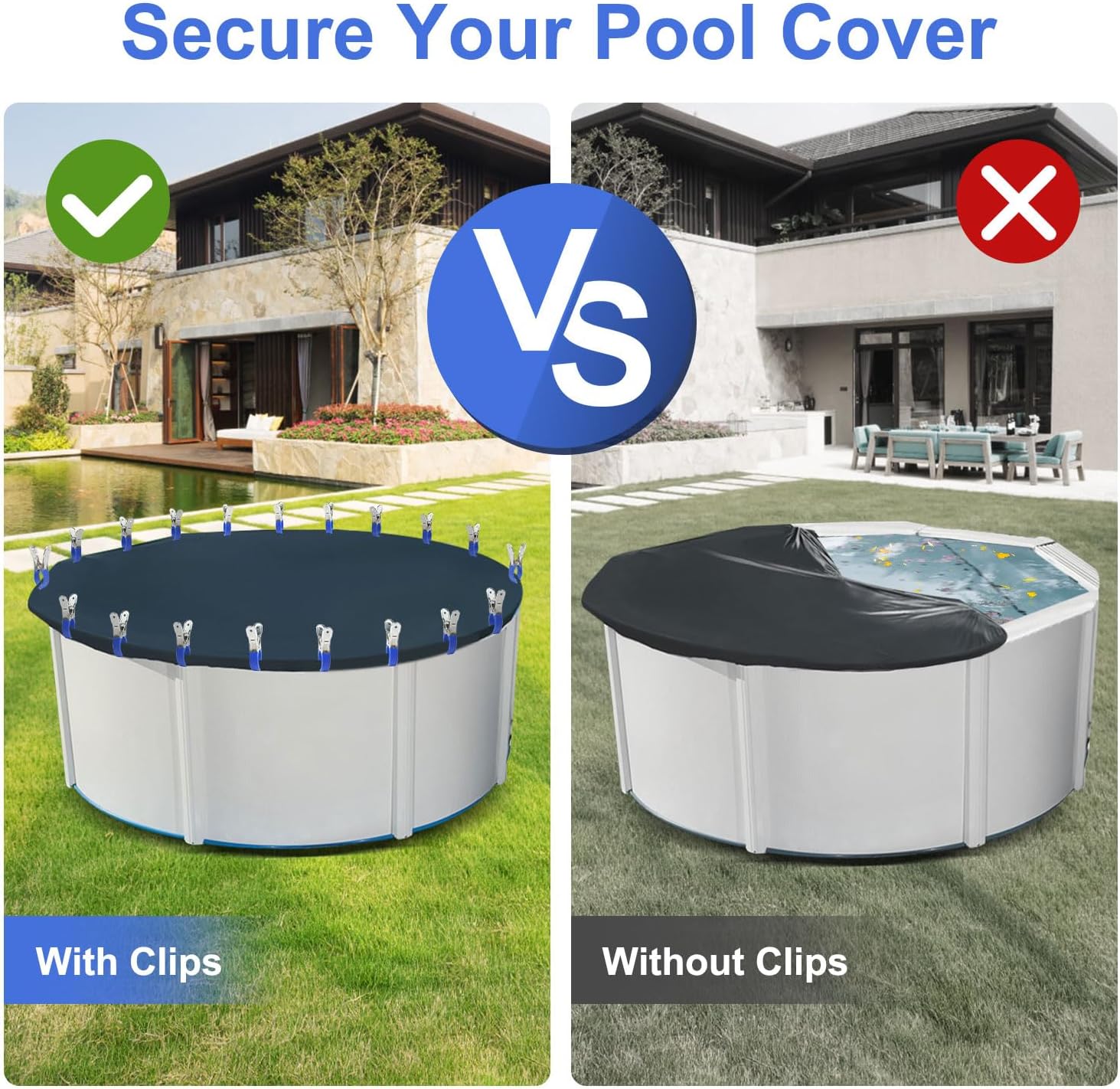 Pool Cover Clips for Above Ground Pools, 30 Pcs 4.7 Inch Stainless Steel, Windproof Clips with Protective Sleeves - Image 4