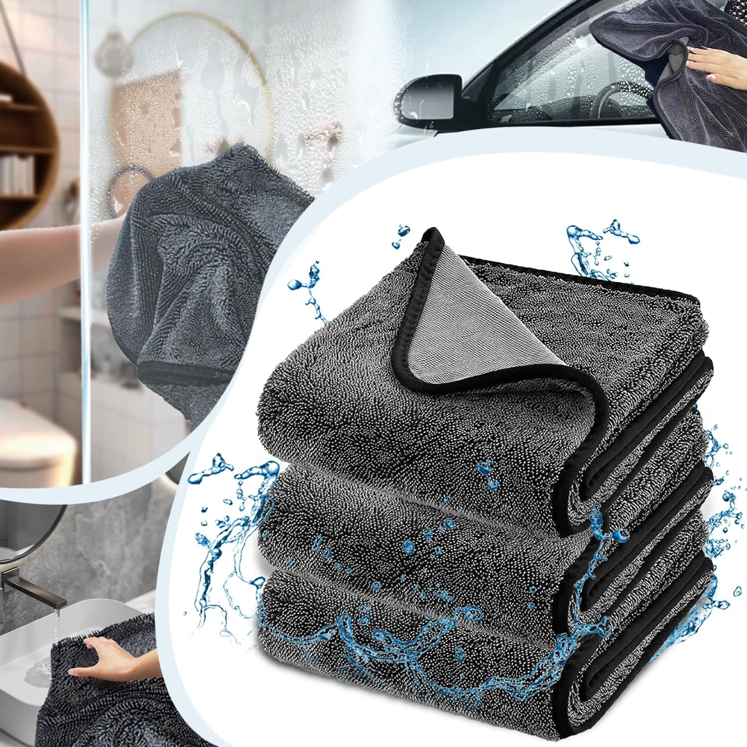 Shiny Wipes Cleaning Cloths for Shower, Bath XXL Drying Towel, Streak Free & Ultra Absorbent Microfiber Towels, Escape The Bathroom Cars Limescale Struggle (3Pcs) - Image 1