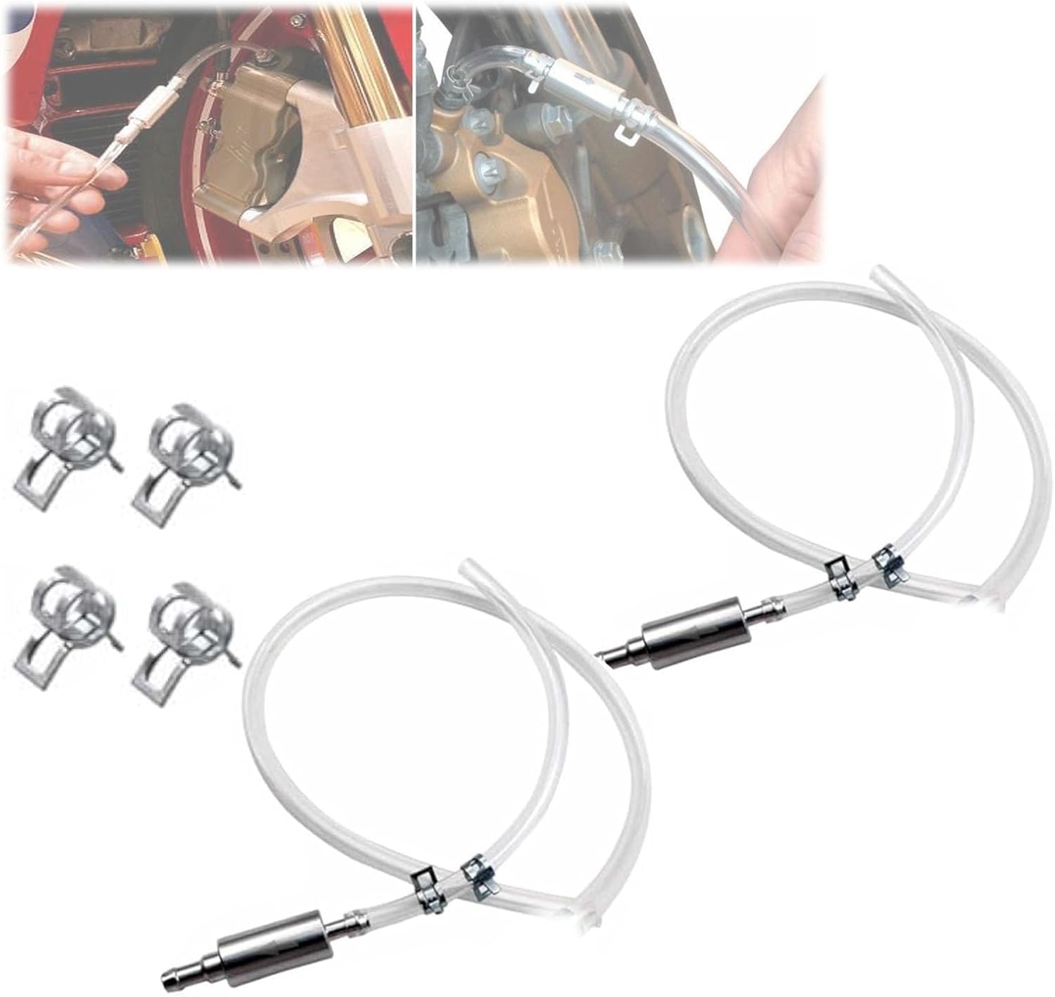 Brake Bleeder Hose One Way Check Valve, Brake Fluid Replacement Kit, Car Brake Bleeder Hose with One Way Check Valve, Universal Brakes Bleeder Tool Cars Accessories for Car Motorbike Bike (2 Set) - Image 1