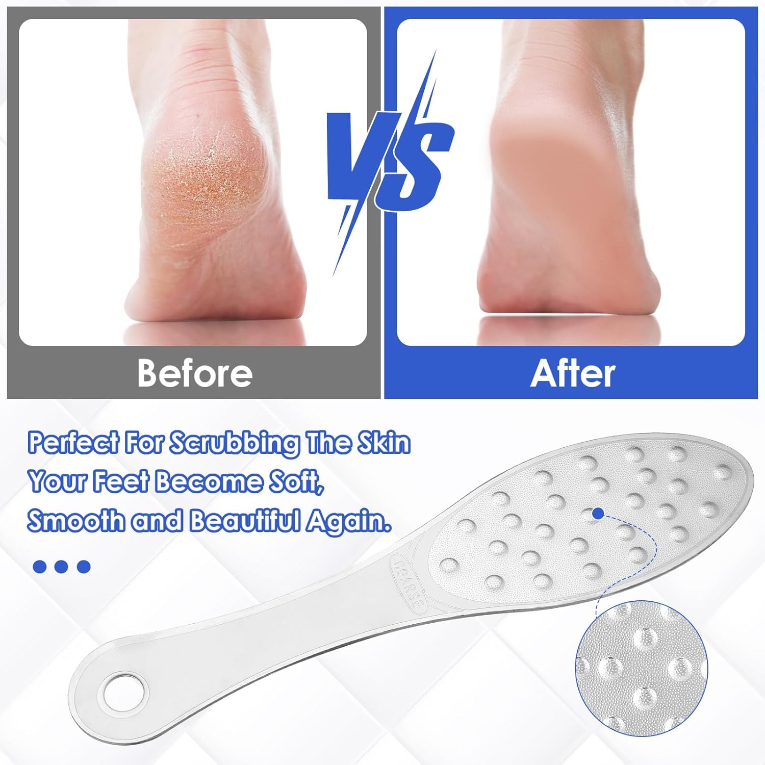 2 Pcs Foot Scraper Pedicure Metal Foot File Callus Remover for Feet Double Sided Foot Exfoliator Tool Set Foot Scrubber Professional Foot Rasp Scrubber for Wet Dry Skin Heel(Silver) - Image 4