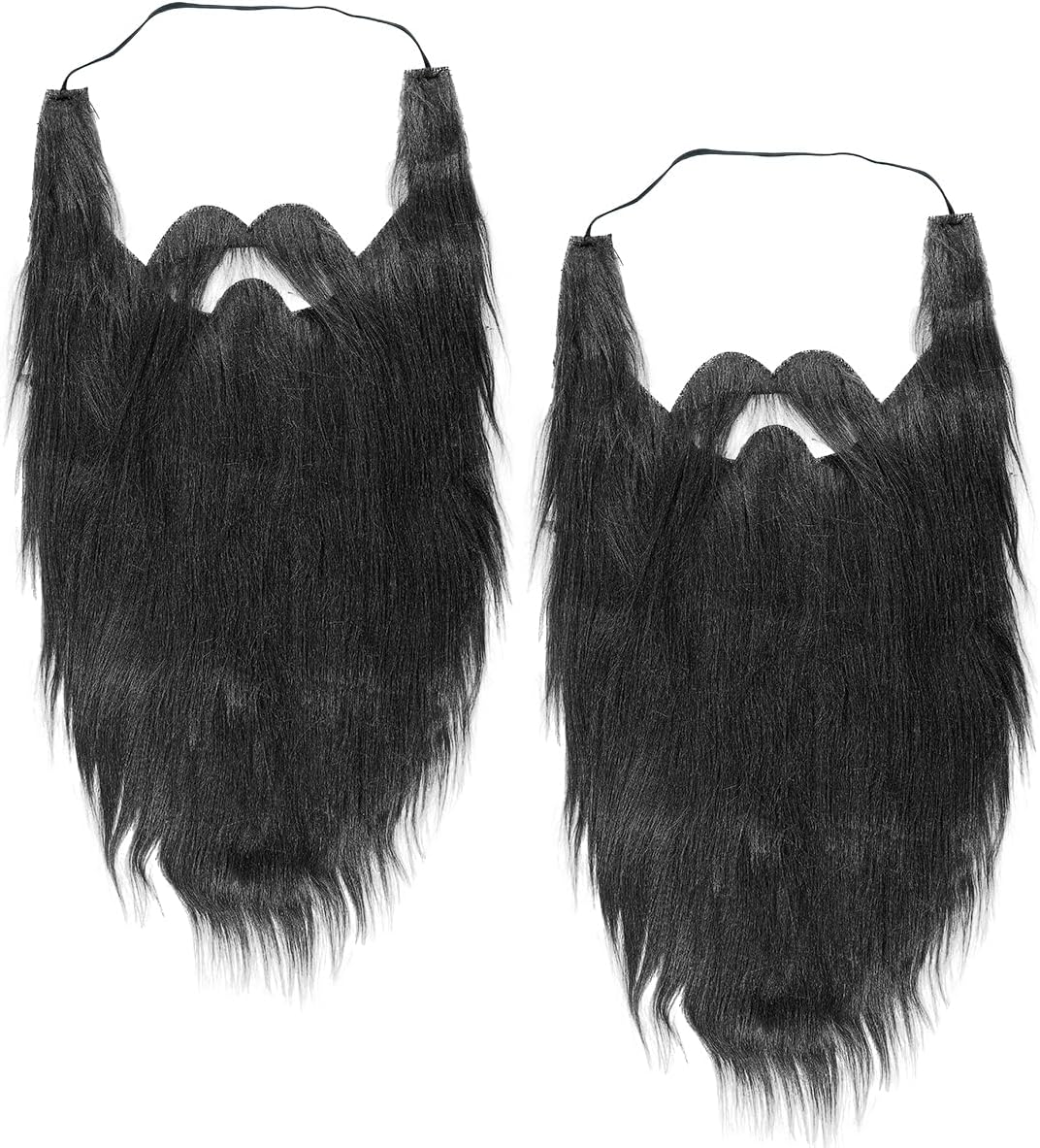 2Pcs Fake Mustache Funny Fake Beard Halloween Decoration Long Fake Moustache Elastic Band Simulation Beard Facial Hair Party Cosplay Costume Accessories (Black) - Image 1