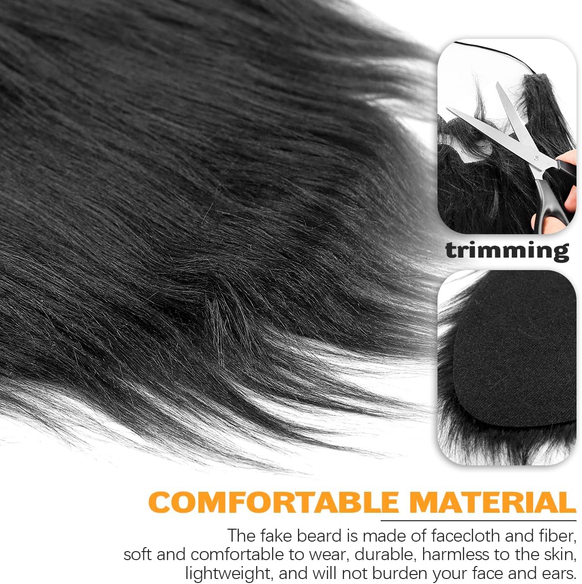 2Pcs Fake Mustache Funny Fake Beard Halloween Decoration Long Fake Moustache Elastic Band Simulation Beard Facial Hair Party Cosplay Costume Accessories (Black) - Image 3