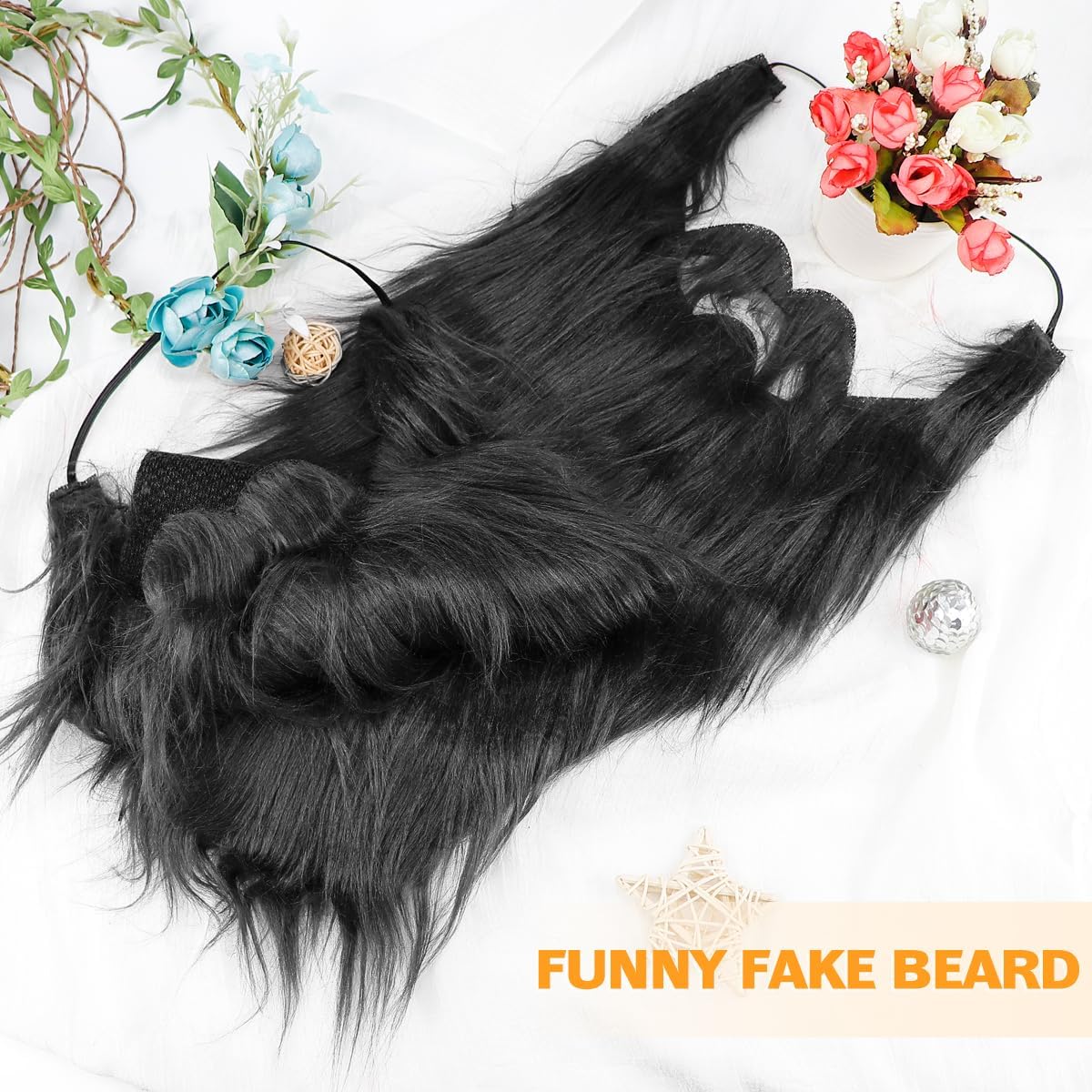 2Pcs Fake Mustache Funny Fake Beard Halloween Decoration Long Fake Moustache Elastic Band Simulation Beard Facial Hair Party Cosplay Costume Accessories (Black) - Image 5